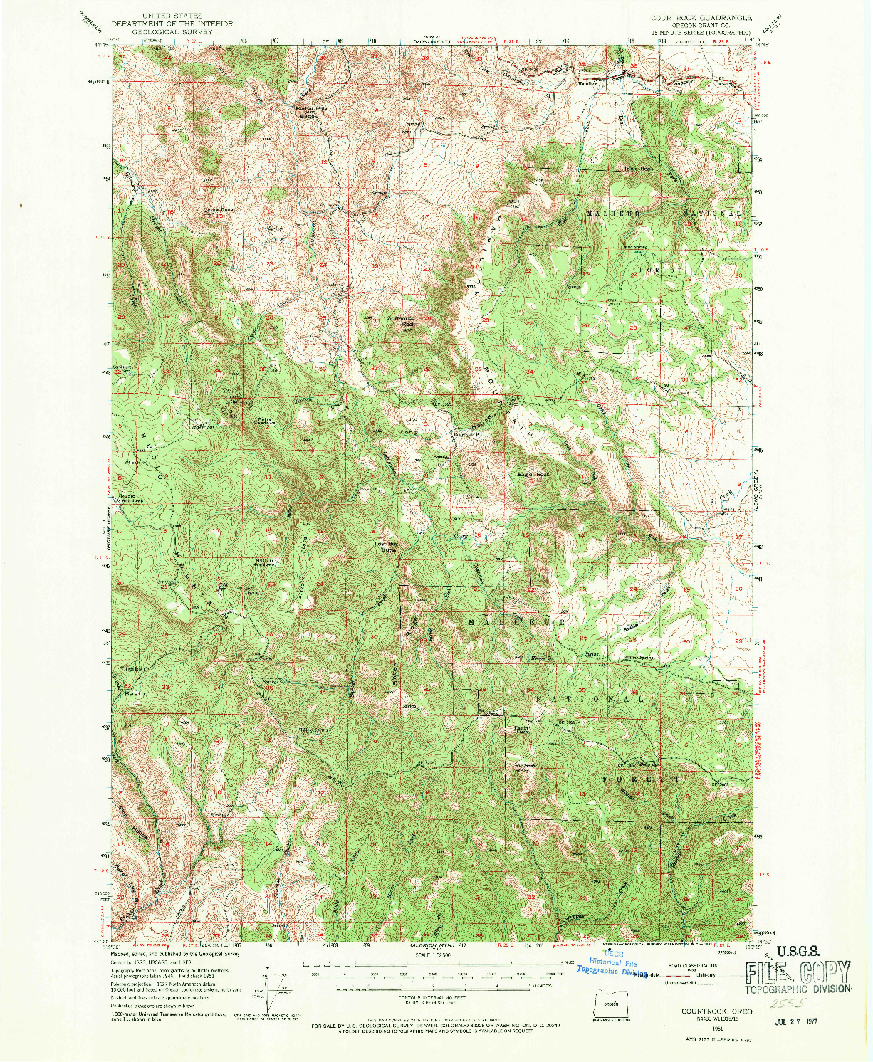 USGS 1:62500-SCALE QUADRANGLE FOR COURTROCK, OR 1951