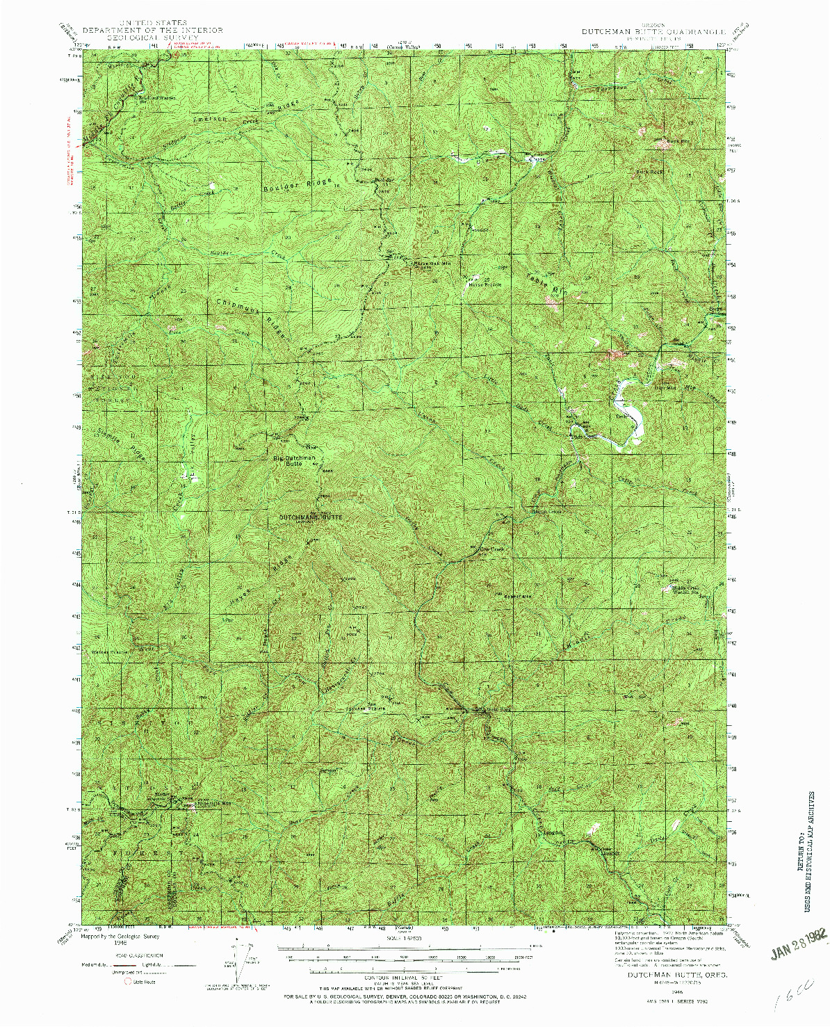 USGS 1:62500-SCALE QUADRANGLE FOR DUTCHMAN BUTTE, OR 1946