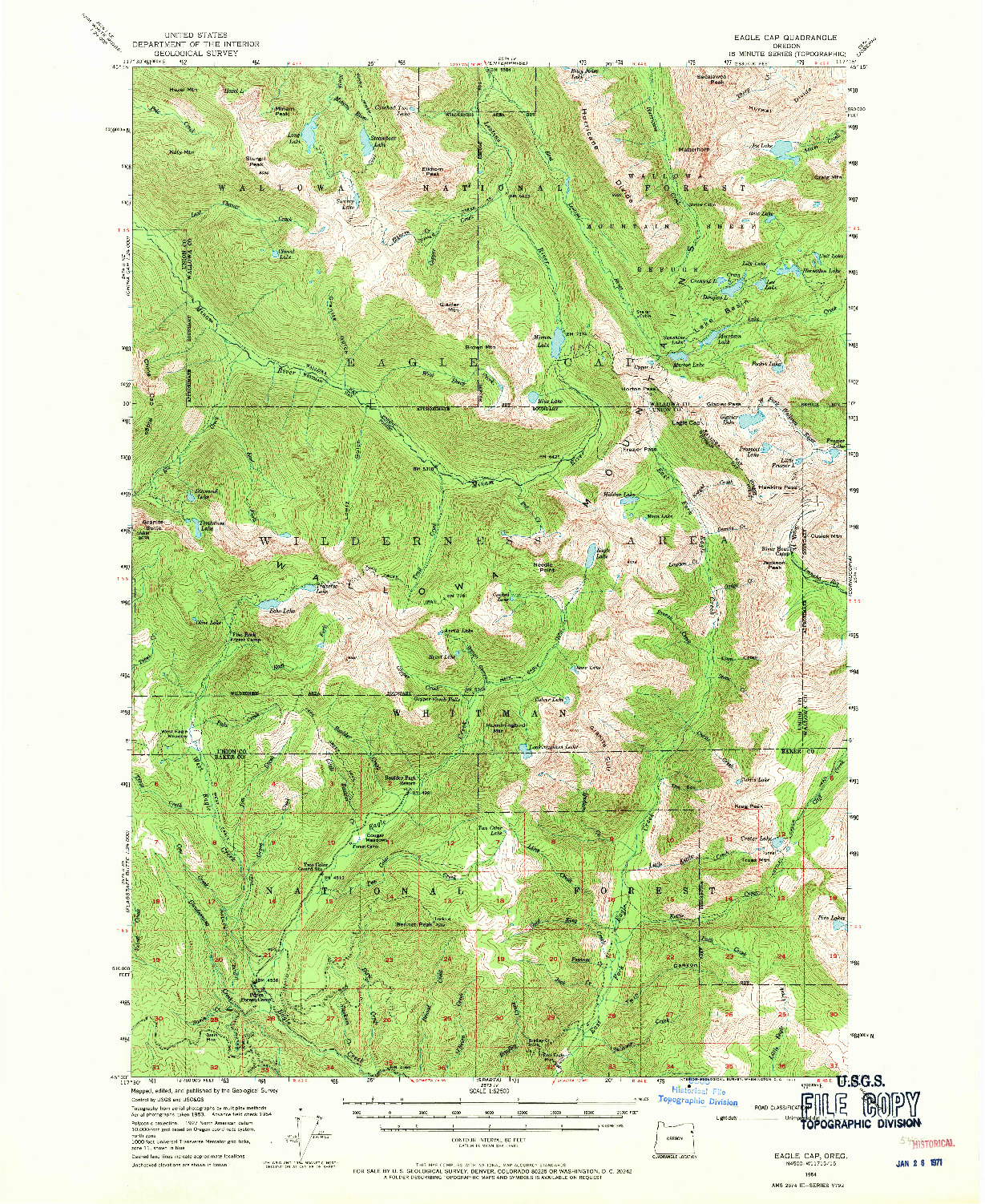 USGS 1:62500-SCALE QUADRANGLE FOR EAGLE CAP, OR 1954