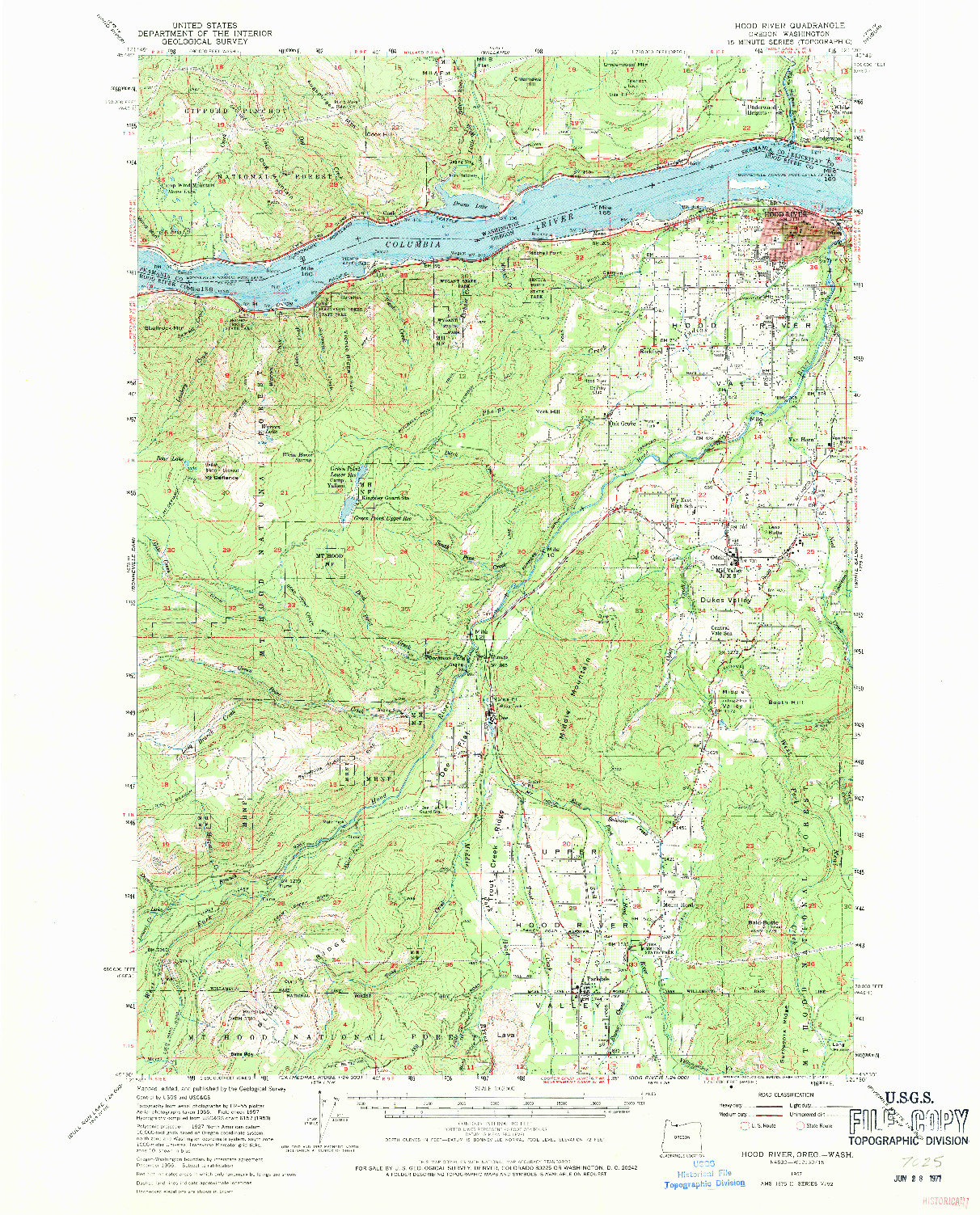 USGS 1:62500-SCALE QUADRANGLE FOR HOOD RIVER, OR 1957