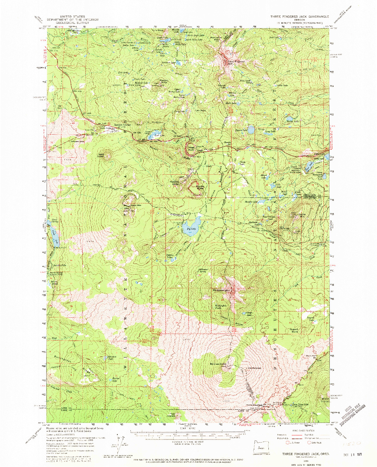 USGS 1:62500-SCALE QUADRANGLE FOR THREE FINGERED JACK, OR 1959