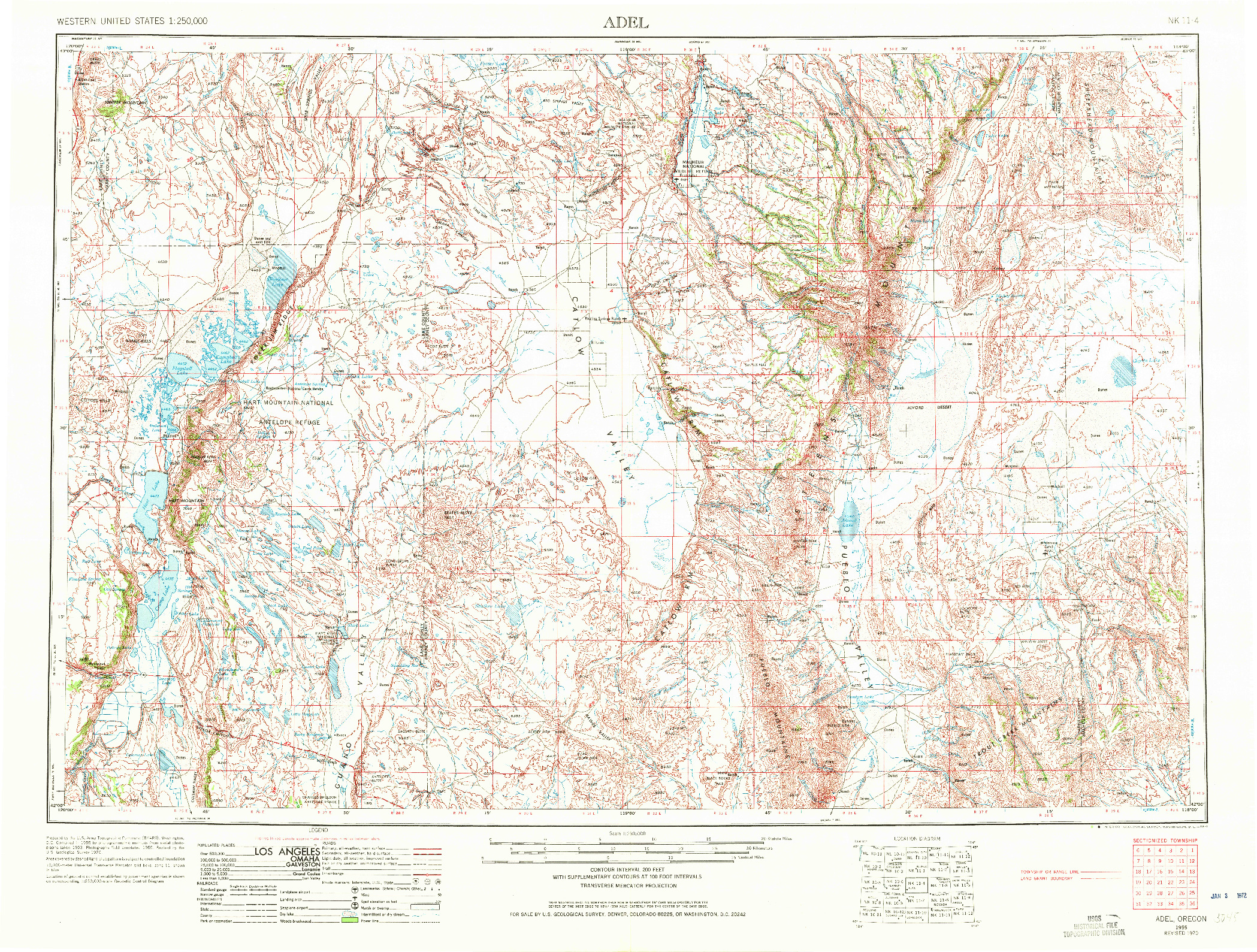 USGS 1:250000-SCALE QUADRANGLE FOR ADEL, OR 1955