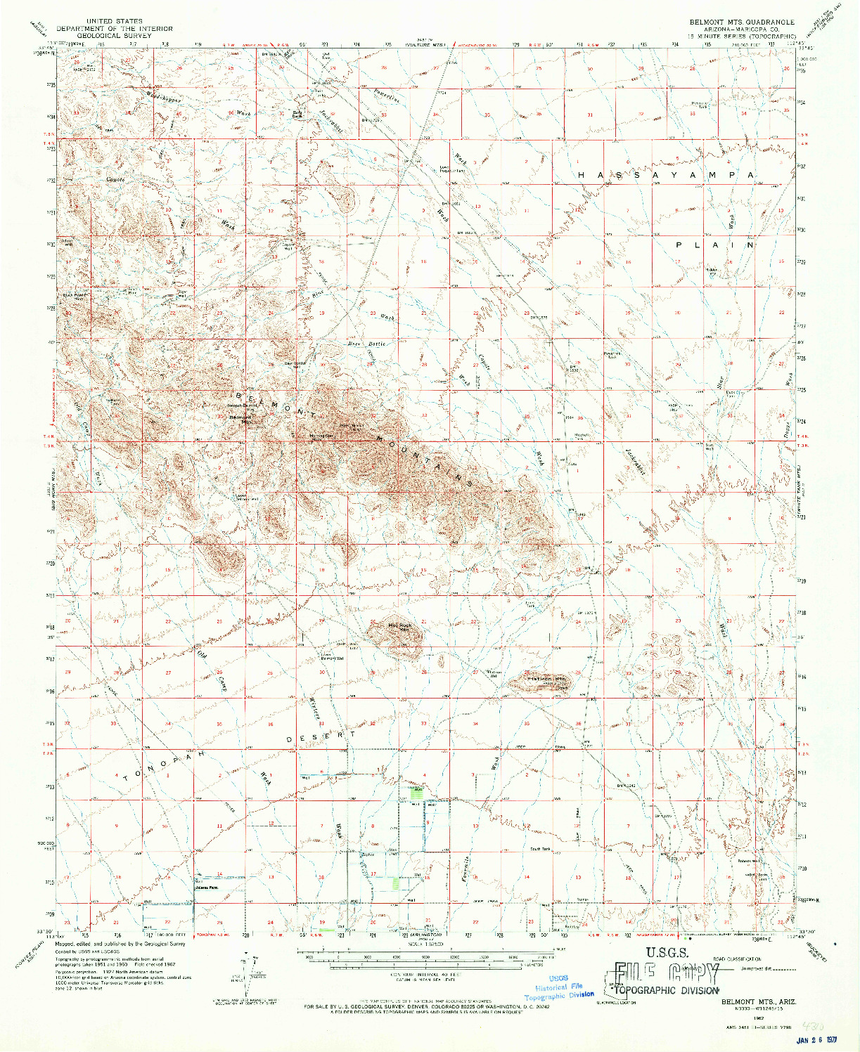 USGS 1:62500-SCALE QUADRANGLE FOR BELMONT MTS, AZ 1962