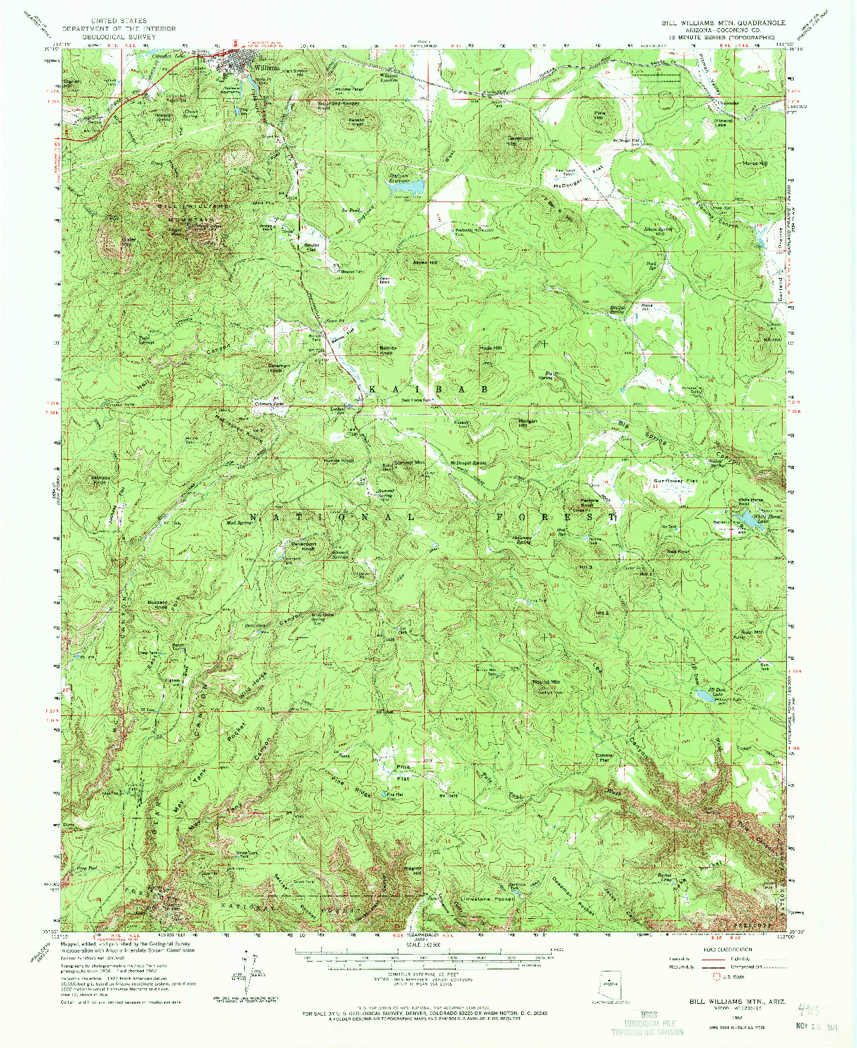 USGS 1:62500-SCALE QUADRANGLE FOR BILL WILLIAMS MTN, AZ 1962