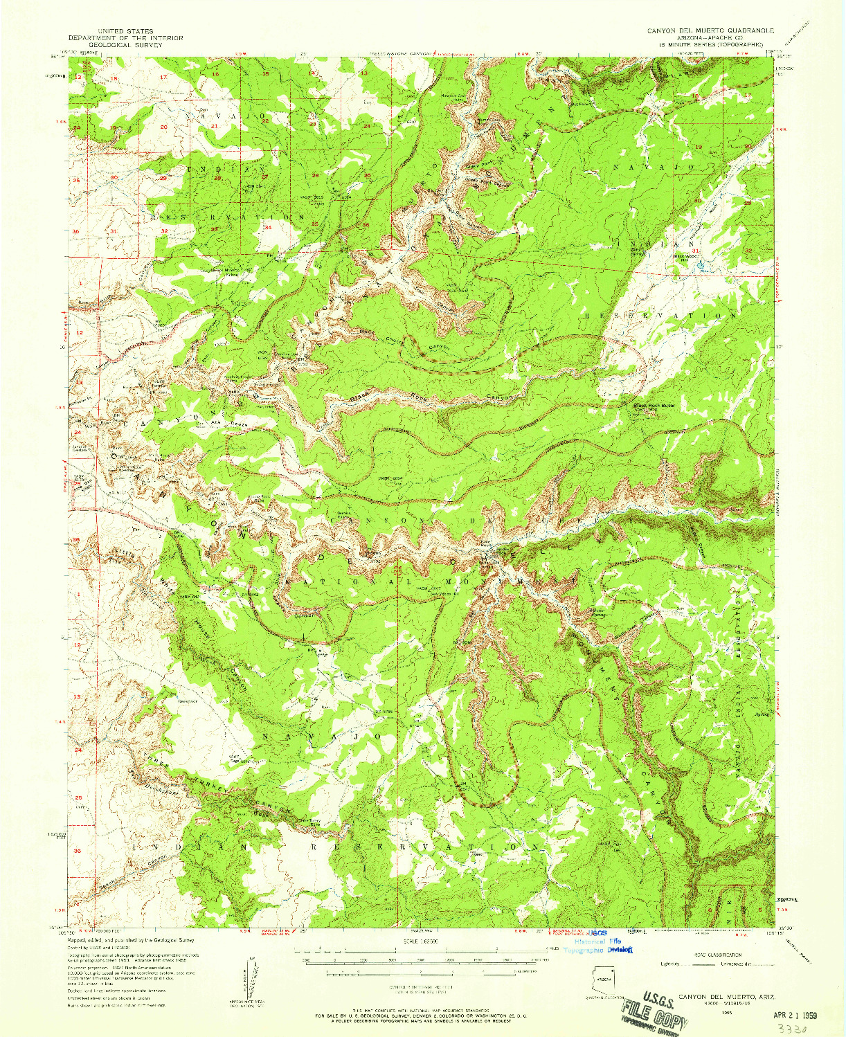 USGS 1:62500-SCALE QUADRANGLE FOR CANYON DEL MUERTO, AZ 1955