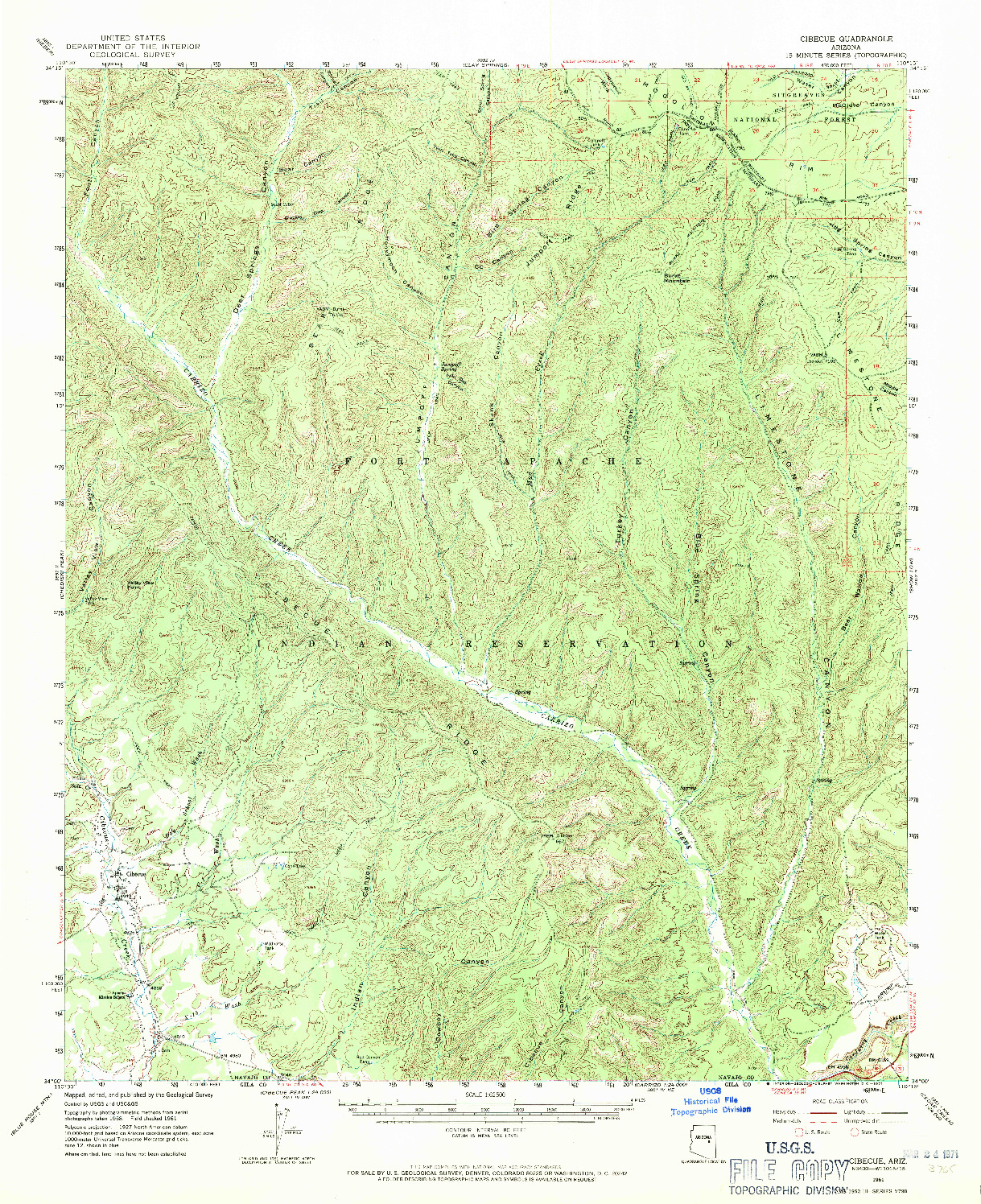 USGS 1:62500-SCALE QUADRANGLE FOR CIBECUE, AZ 1961