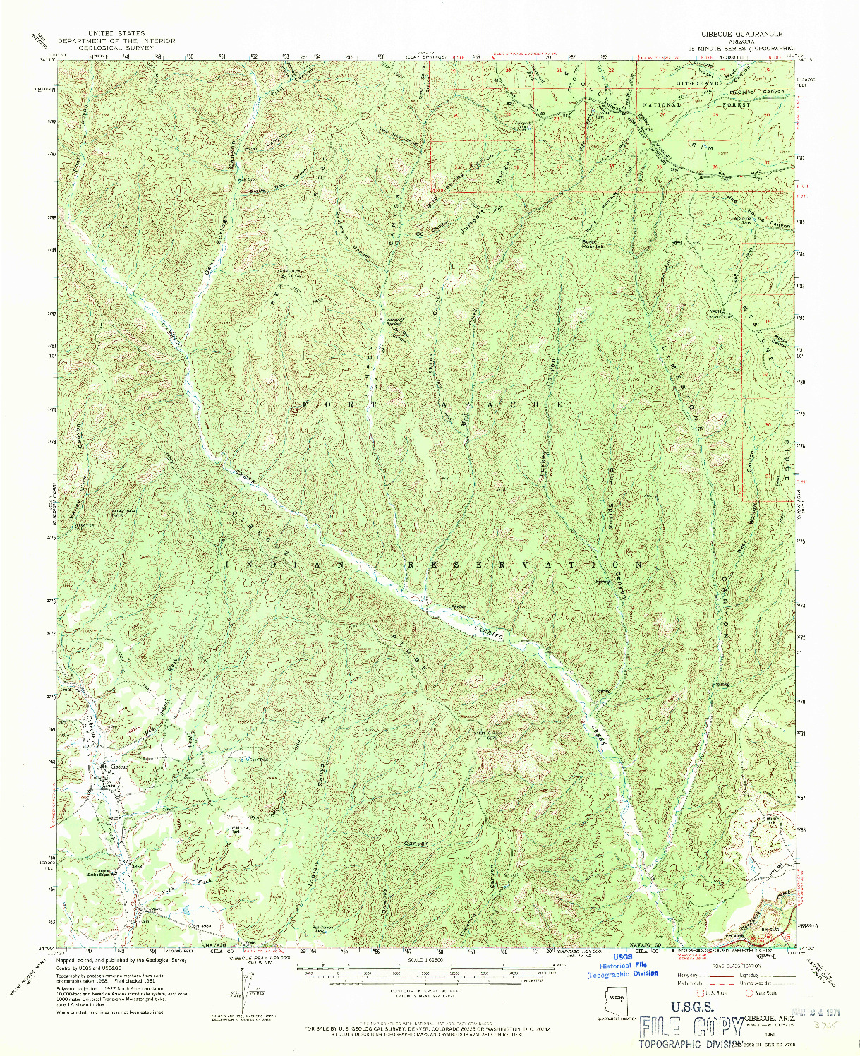 USGS 1:62500-SCALE QUADRANGLE FOR CIBECUE, AZ 1961