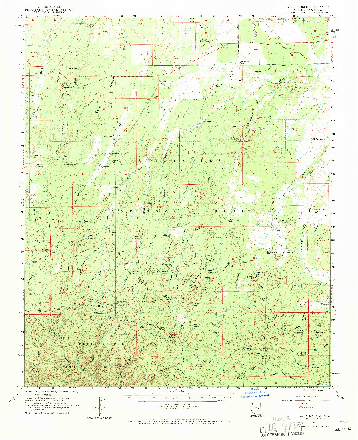 USGS 1:62500-SCALE QUADRANGLE FOR CLAY SPRINGS, AZ 1961