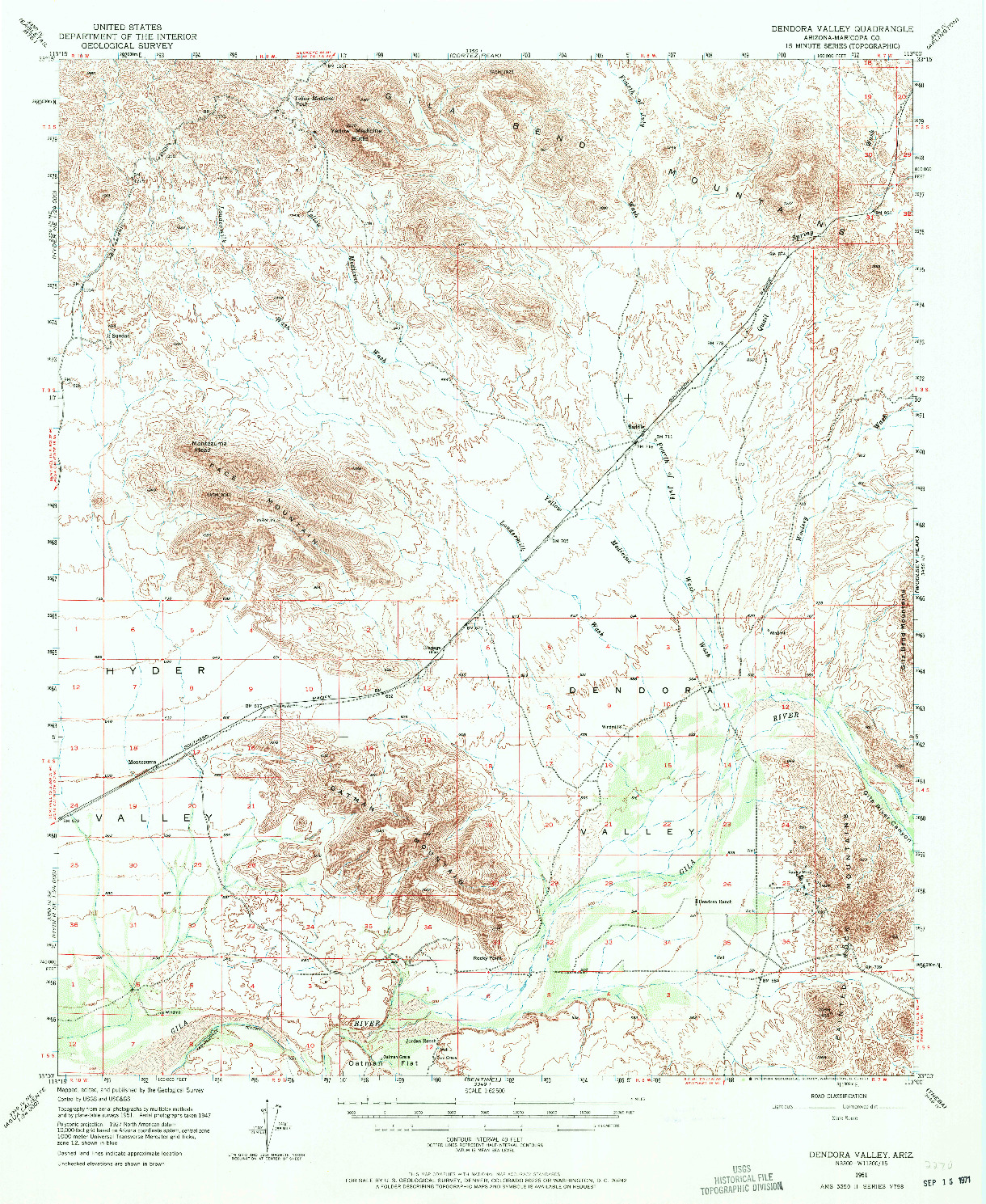 USGS 1:62500-SCALE QUADRANGLE FOR DENDORA VALLEY, AZ 1951