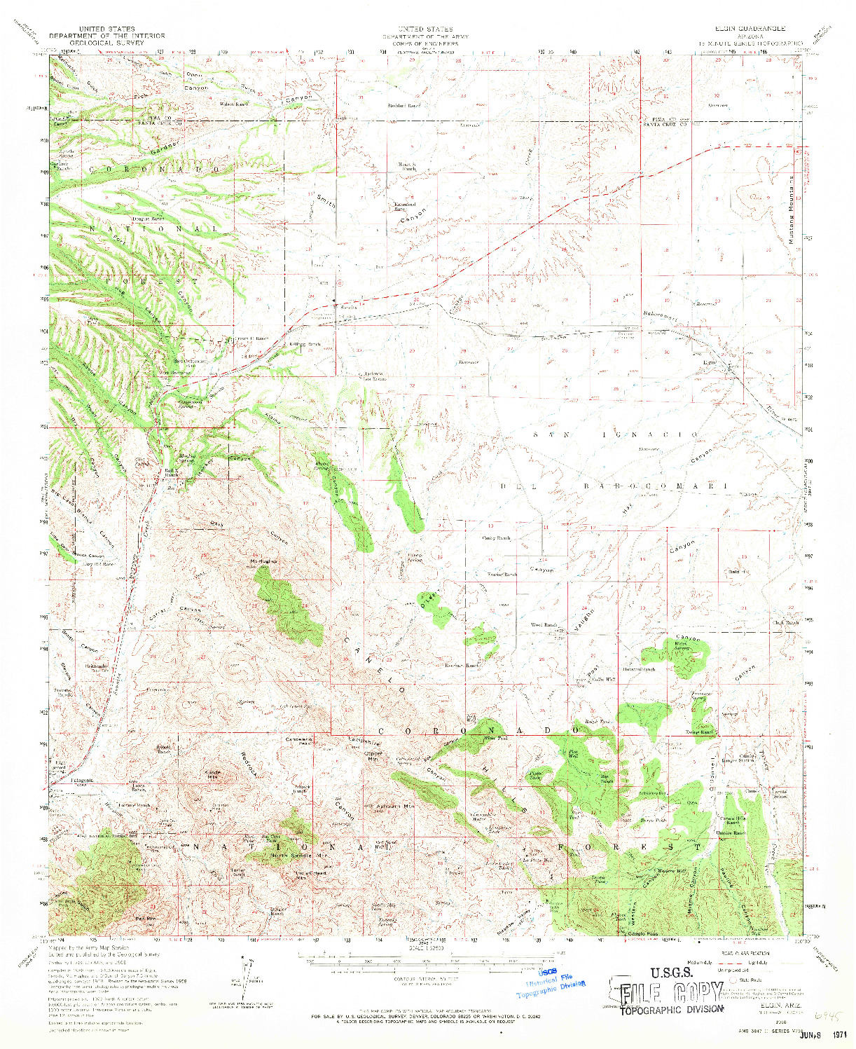 USGS 1:62500-SCALE QUADRANGLE FOR ELGIN, AZ 1958