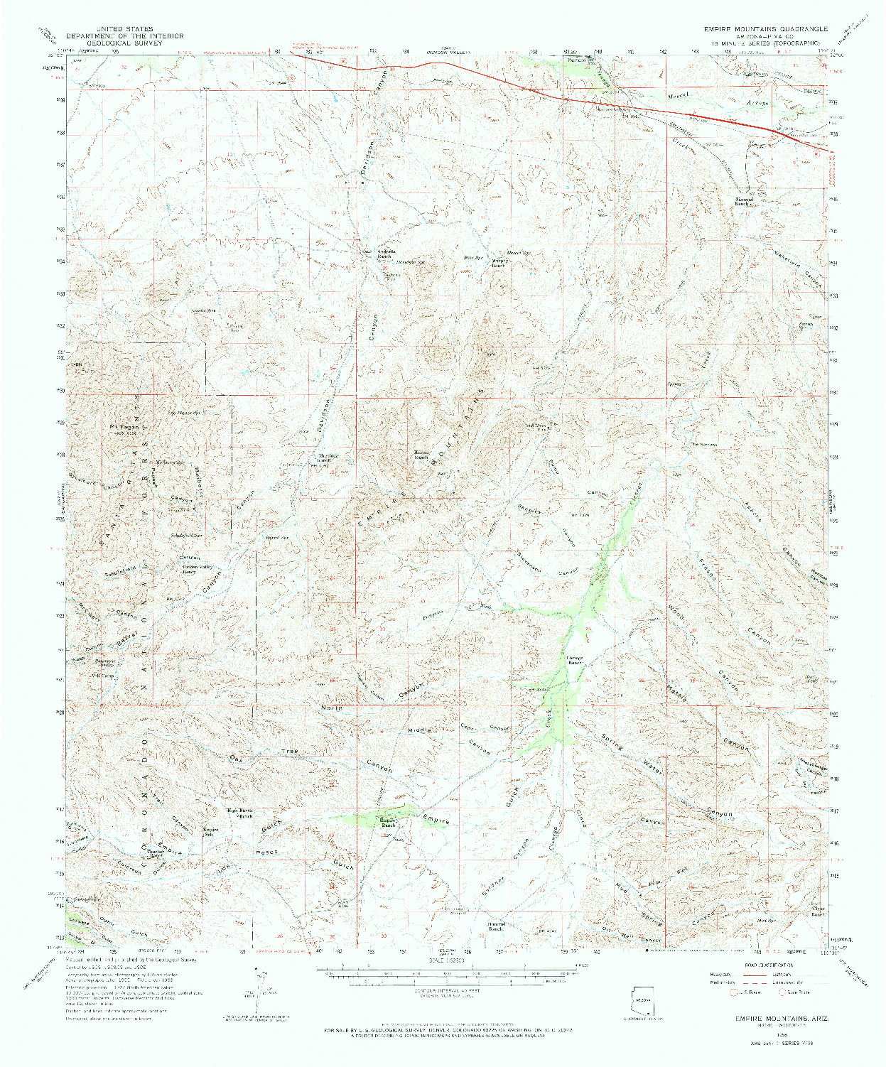 USGS 1:62500-SCALE QUADRANGLE FOR EMPIRE MOUNTAINS, AZ 1958