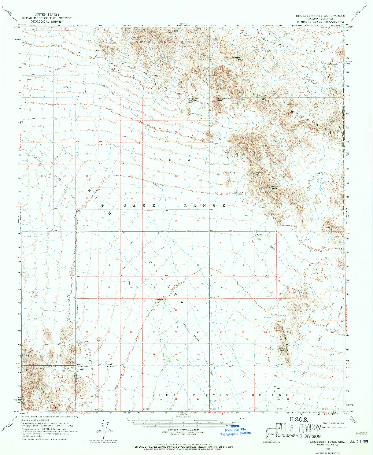 USGS 1:62500-SCALE QUADRANGLE FOR ENGESSER PASS, AZ 1965