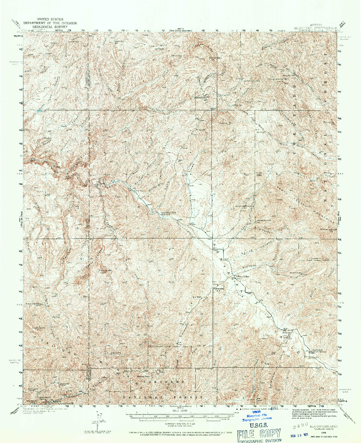 USGS 1:62500-SCALE QUADRANGLE FOR KLONDYKE, AZ 1938