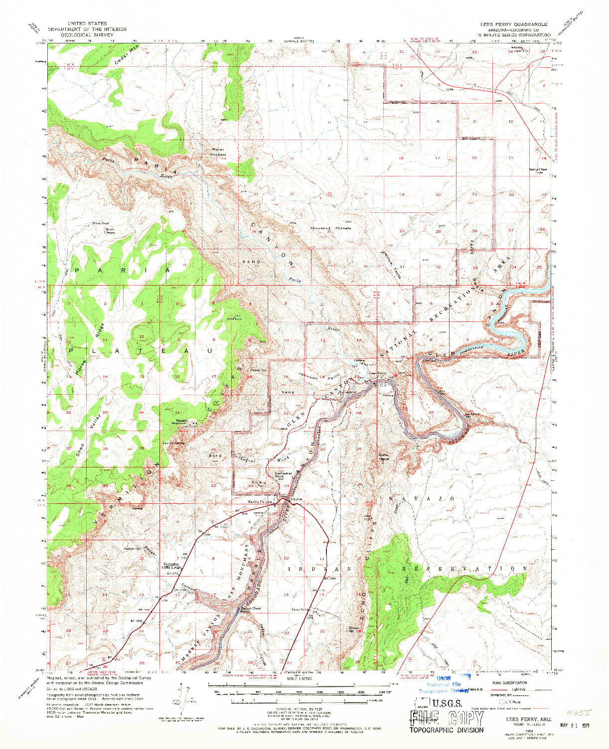 USGS 1:62500-SCALE QUADRANGLE FOR LEES FERRY, AZ 1954