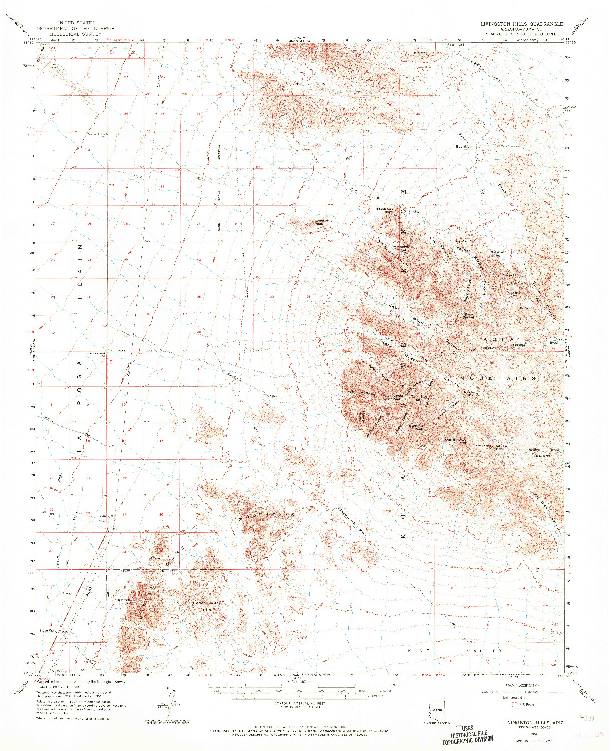 USGS 1:62500-SCALE QUADRANGLE FOR LIVINGSTON HILLS, AZ 1962
