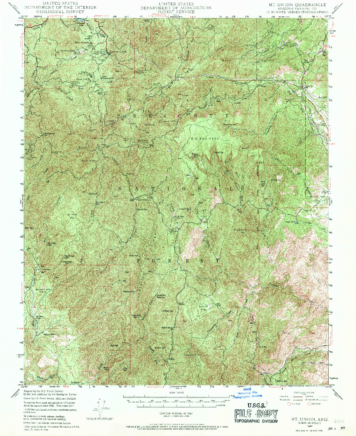 USGS 1:62500-SCALE QUADRANGLE FOR MT. UNION, AZ 1947