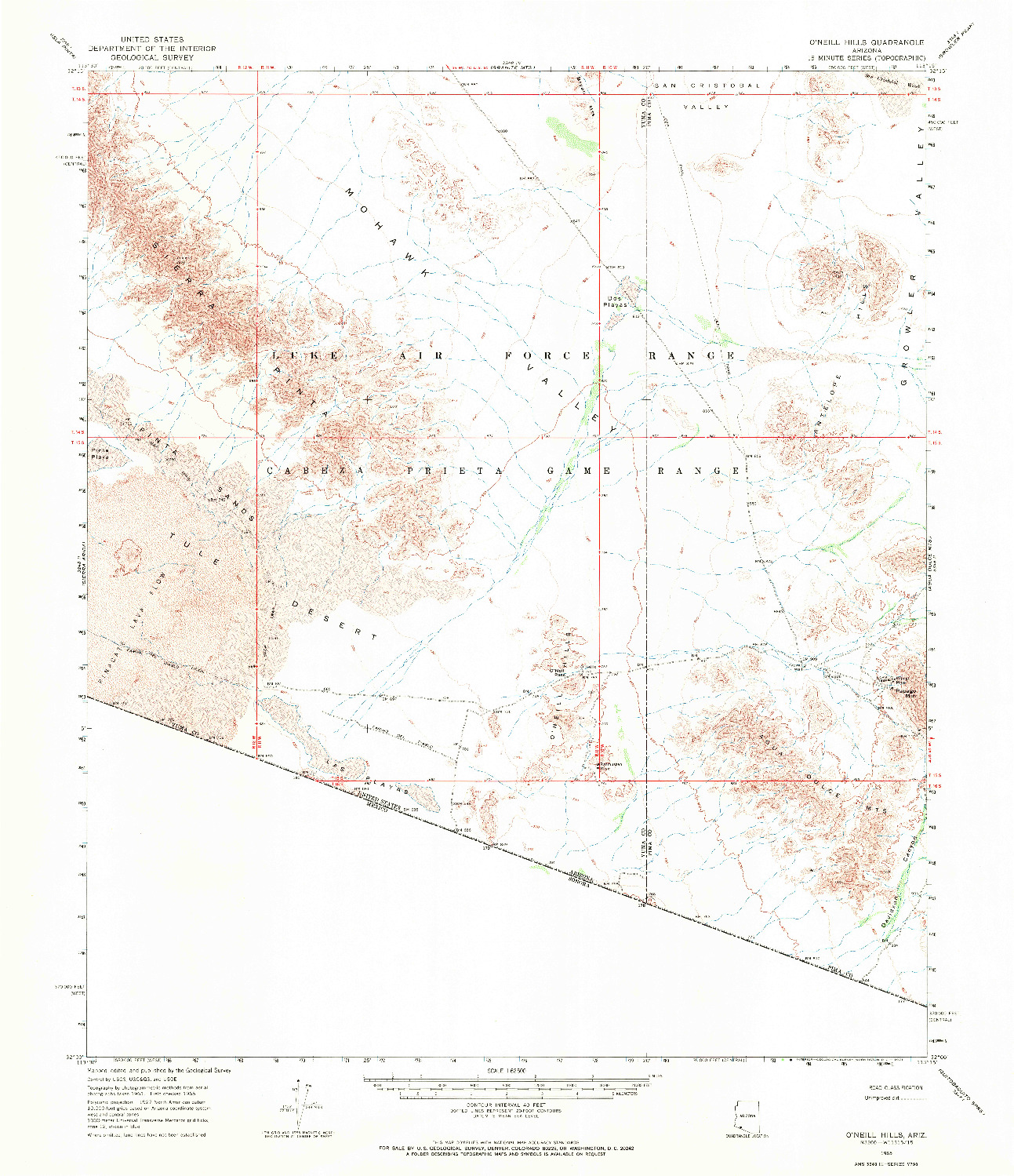 USGS 1:62500-SCALE QUADRANGLE FOR O'NEILL HILLS, AZ 1965