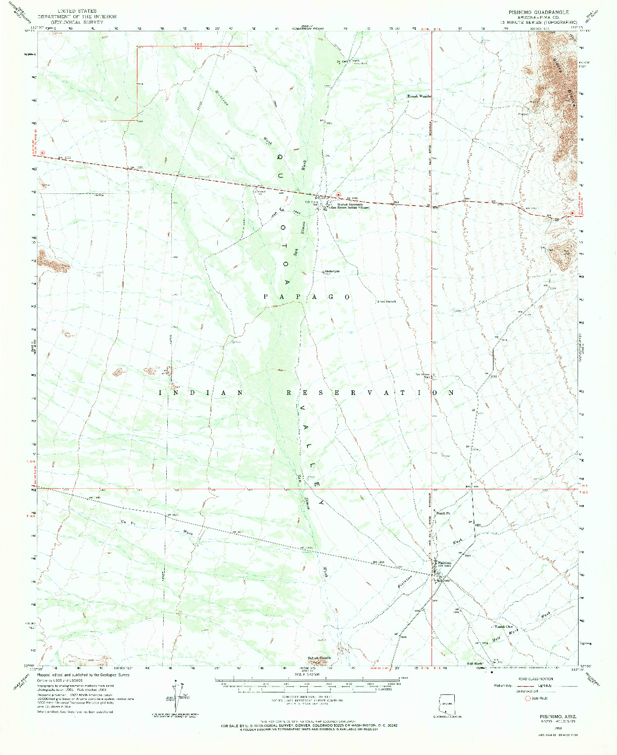 USGS 1:62500-SCALE QUADRANGLE FOR PISINIMO, AZ 1963