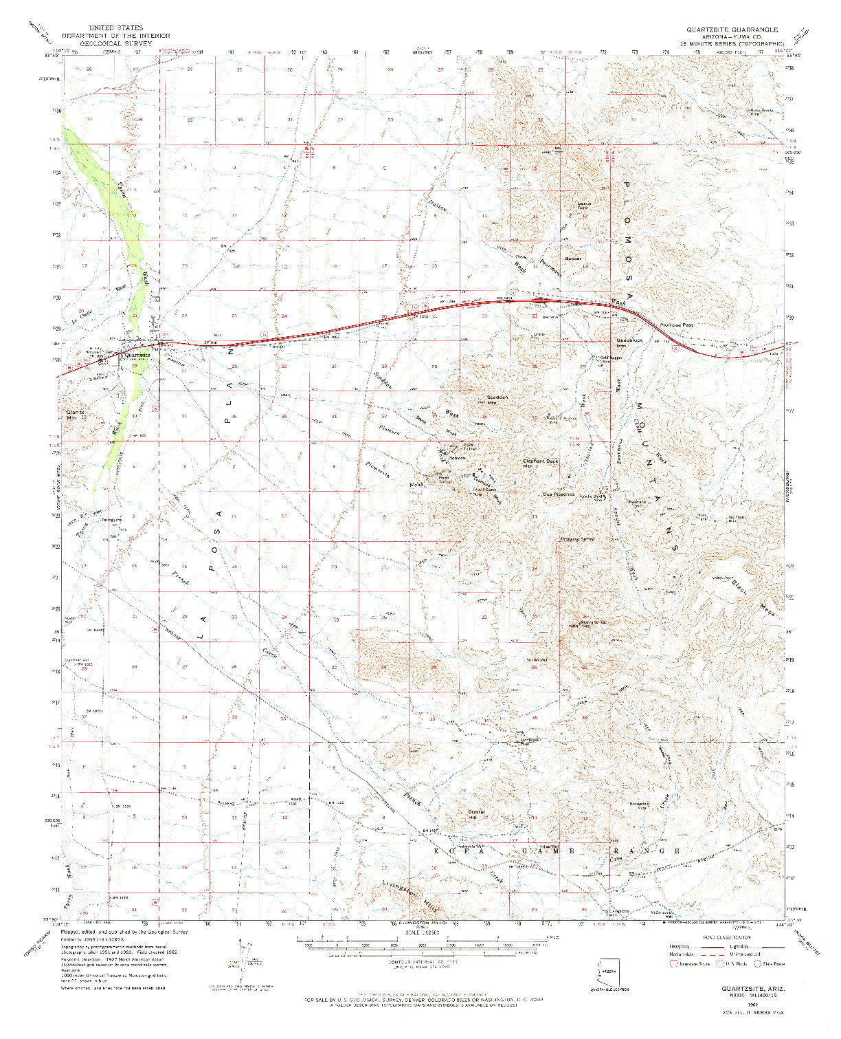 USGS 1:62500-SCALE QUADRANGLE FOR QUARTZSITE, AZ 1962