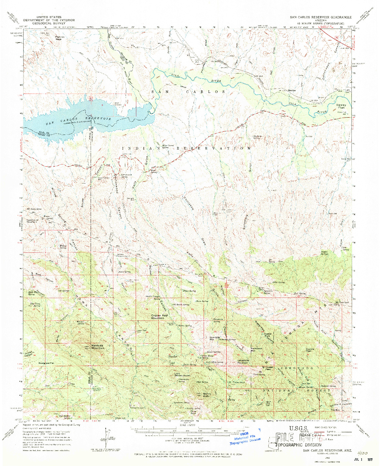 USGS 1:62500-SCALE QUADRANGLE FOR SAN CARLOS RESERVOIR, AZ 1962