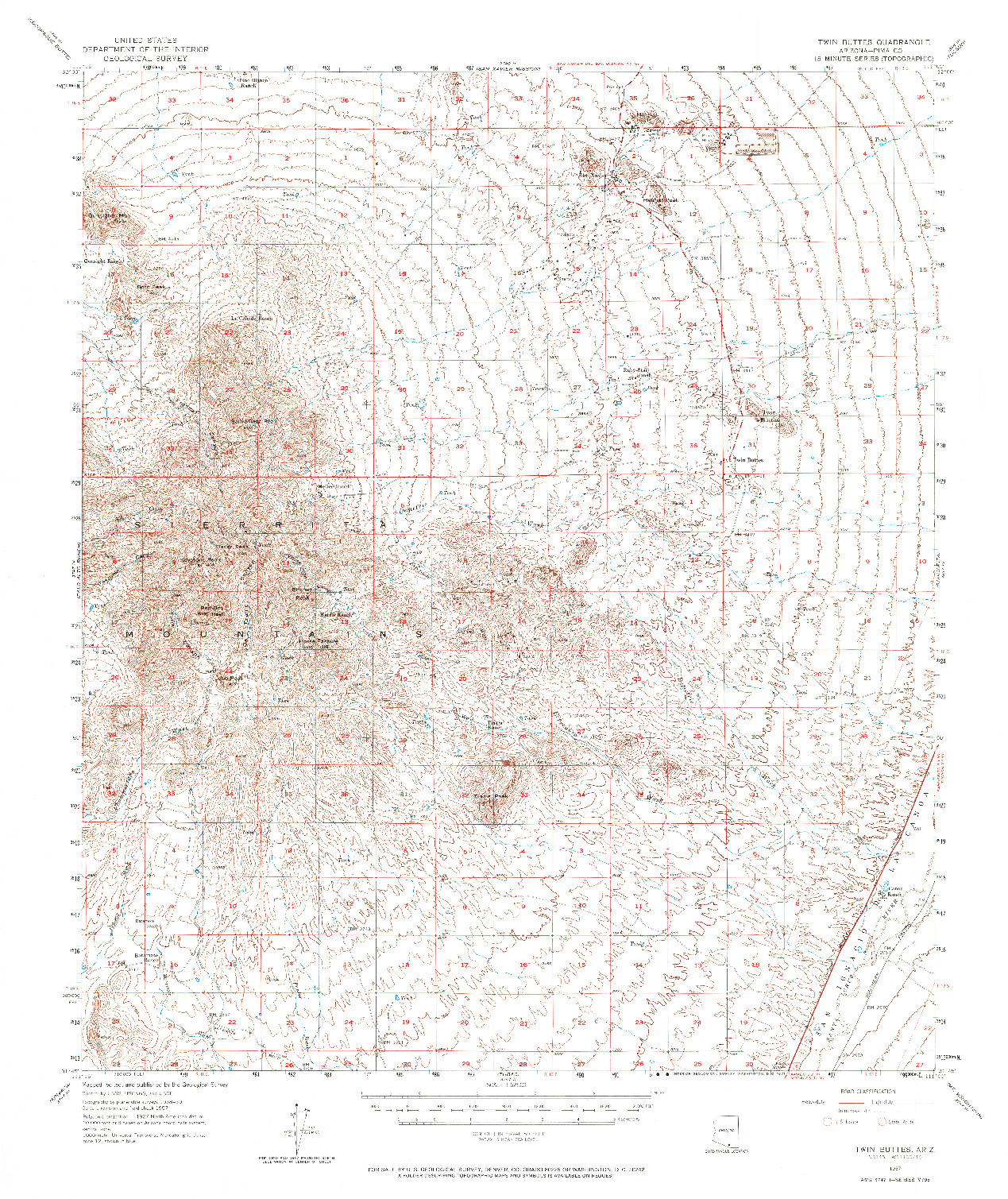 USGS 1:62500-SCALE QUADRANGLE FOR TWIN BUTTES, AZ 1957