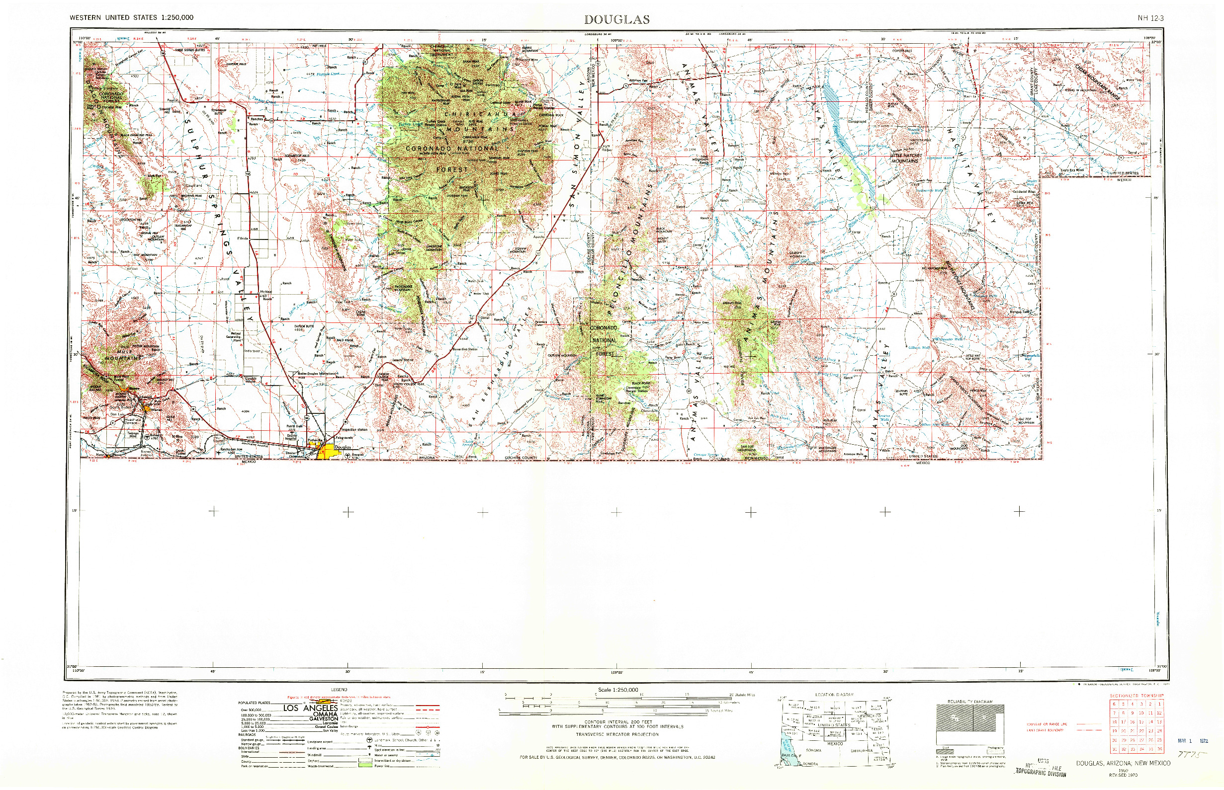 USGS 1:250000-SCALE QUADRANGLE FOR DOUGLAS, AZ 1959