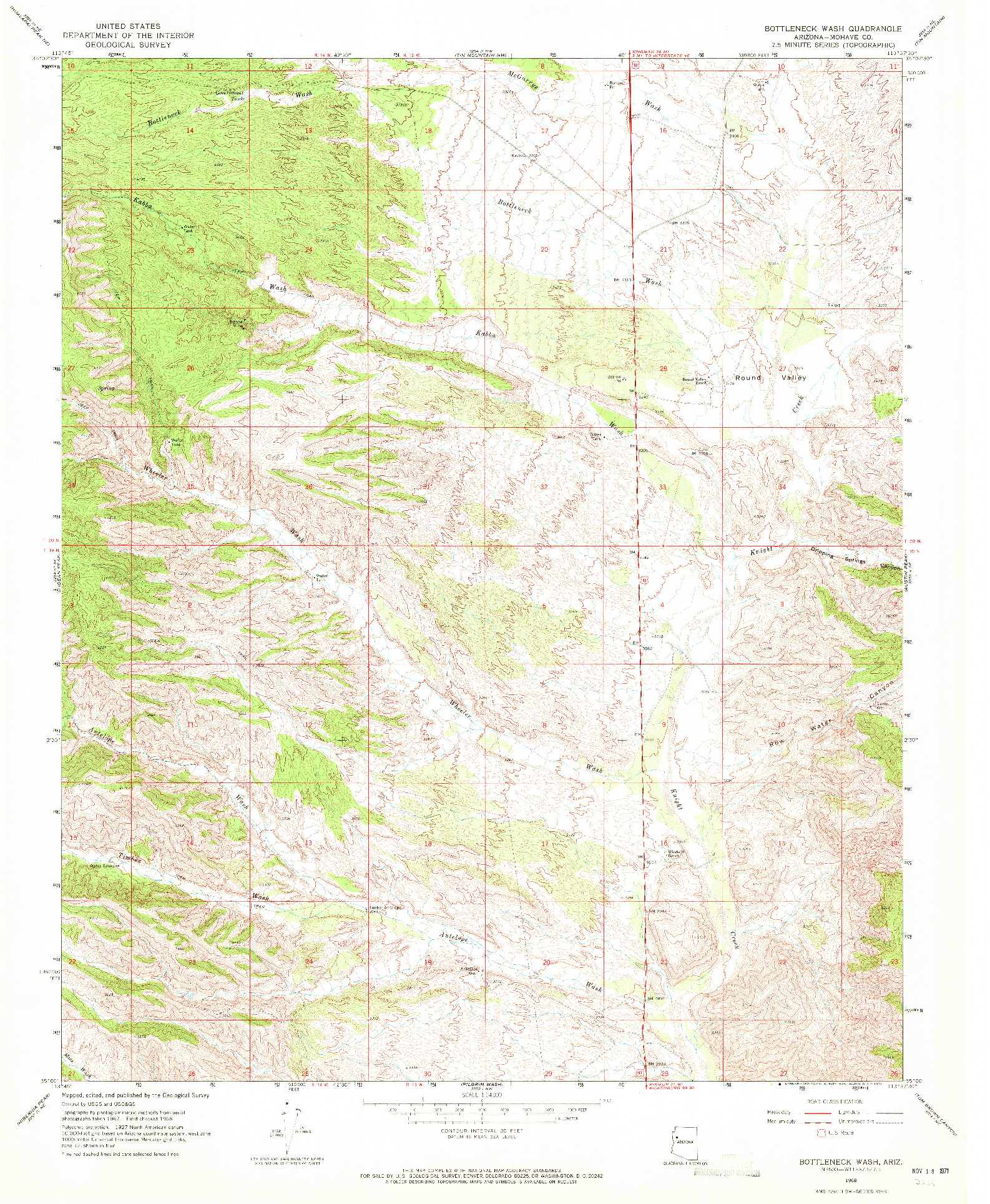 USGS 1:24000-SCALE QUADRANGLE FOR BOTTLENECK WASH, AZ 1968