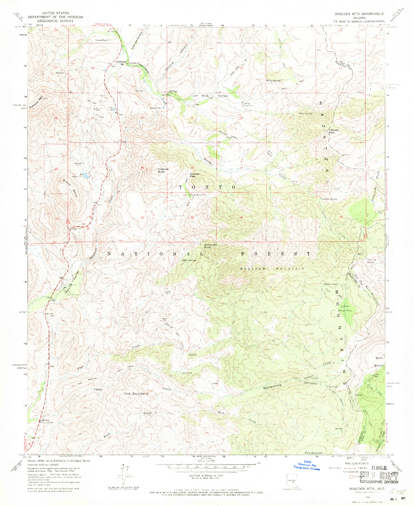 USGS 1:24000-SCALE QUADRANGLE FOR BOULDER MTN, AZ 1964