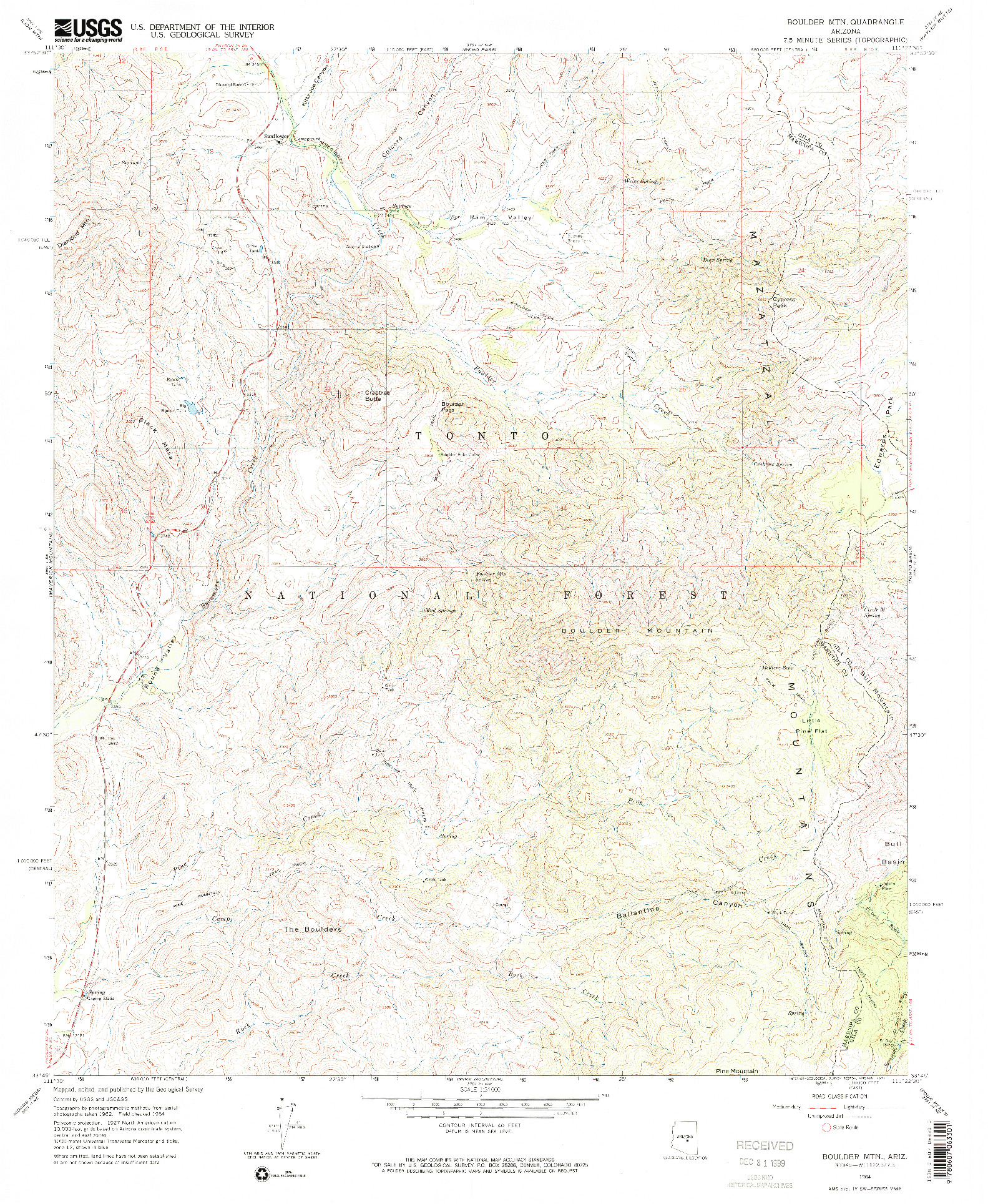 USGS 1:24000-SCALE QUADRANGLE FOR BOULDER MTN, AZ 1964