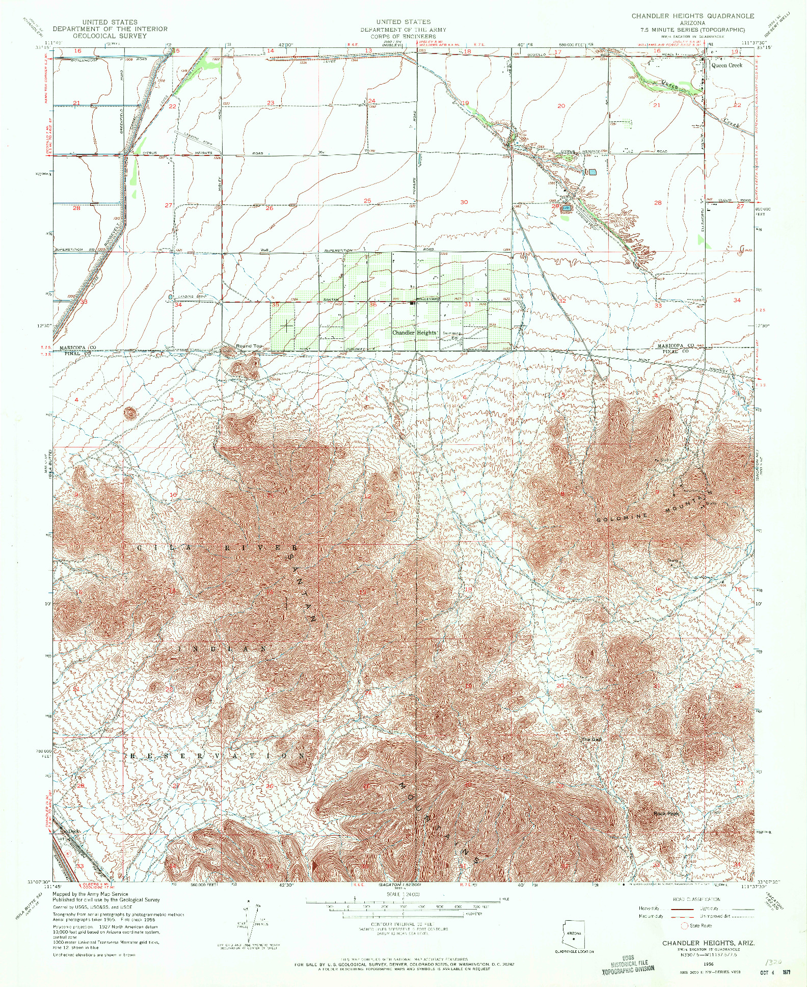 USGS 1:24000-SCALE QUADRANGLE FOR CHANDLER HEIGHTS, AZ 1956