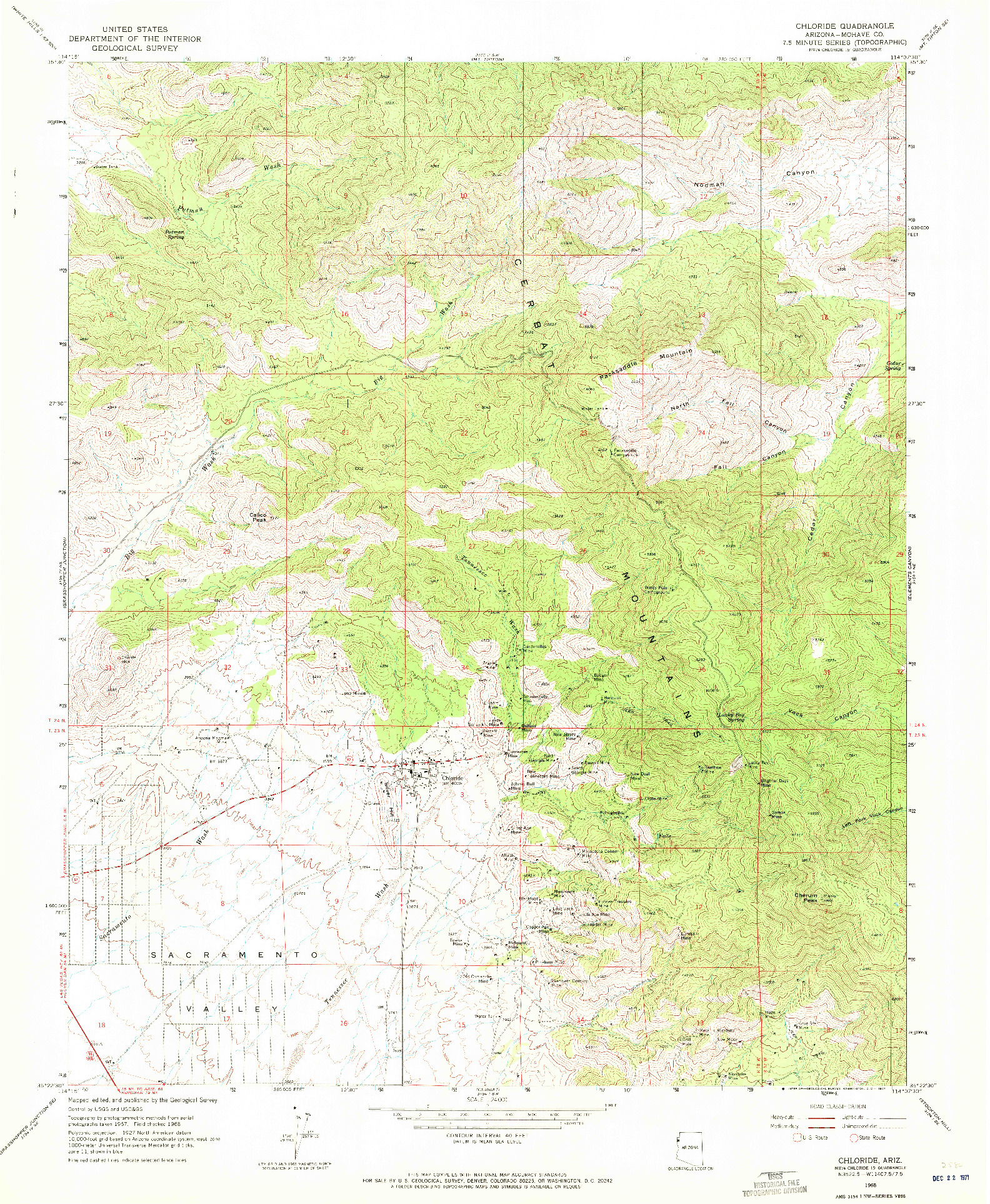 USGS 1:24000-SCALE QUADRANGLE FOR CHLORIDE, AZ 1968