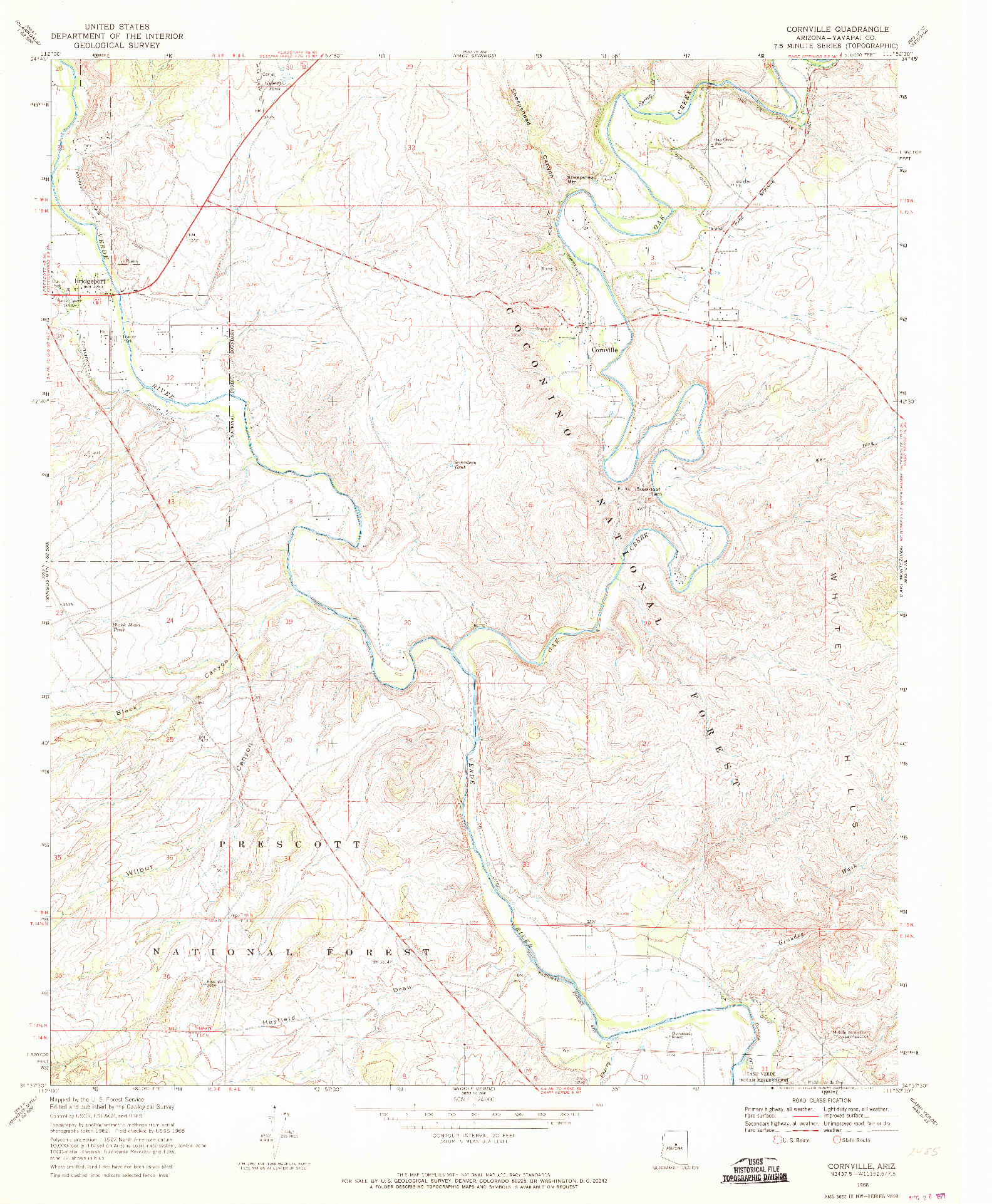 USGS 1:24000-SCALE QUADRANGLE FOR CORNVILLE, AZ 1968