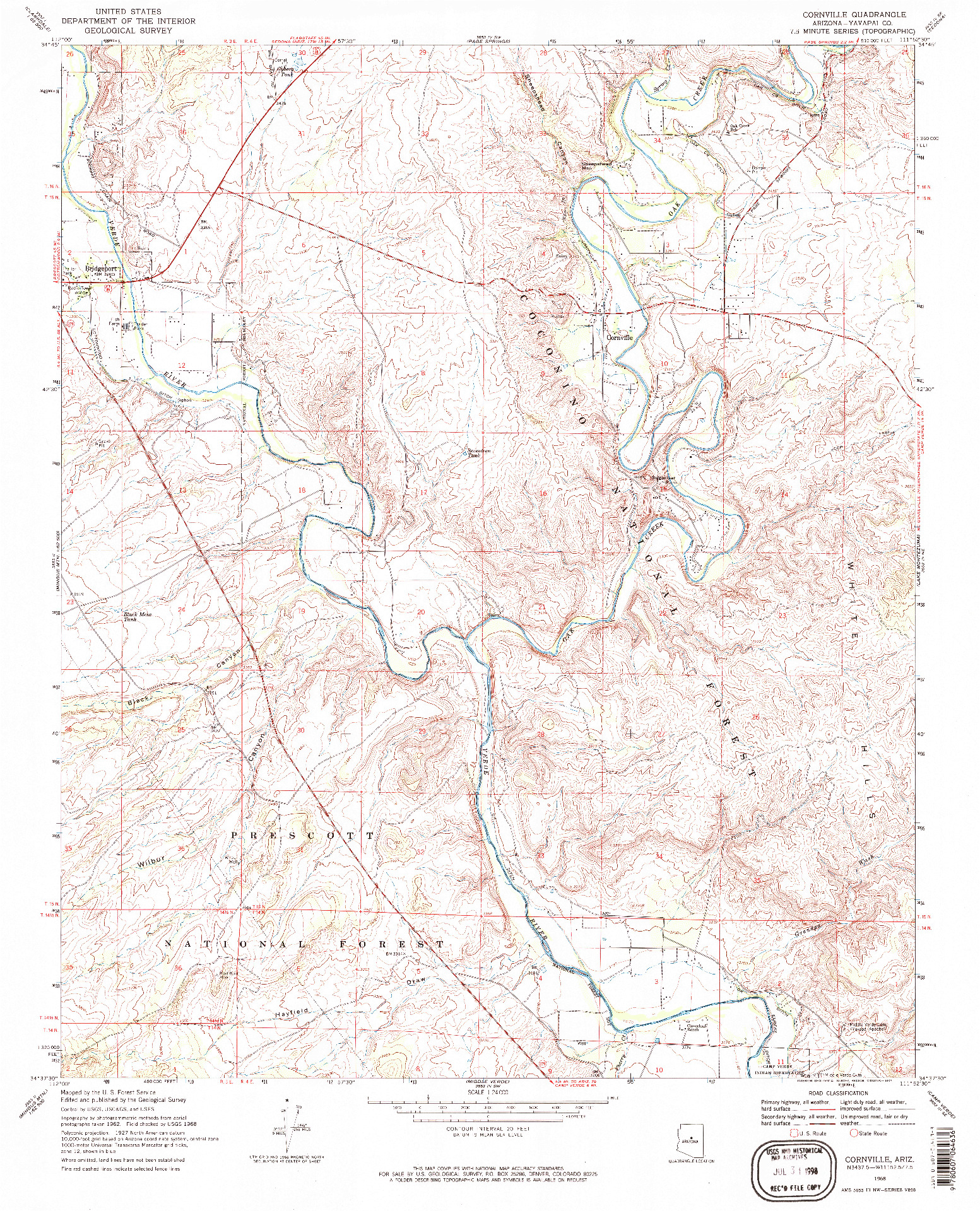 USGS 1:24000-SCALE QUADRANGLE FOR CORNVILLE, AZ 1968