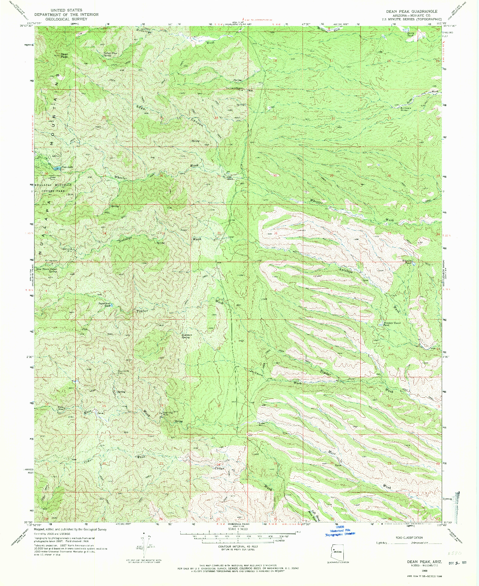 USGS 1:24000-SCALE QUADRANGLE FOR DEAN PEAK, AZ 1968