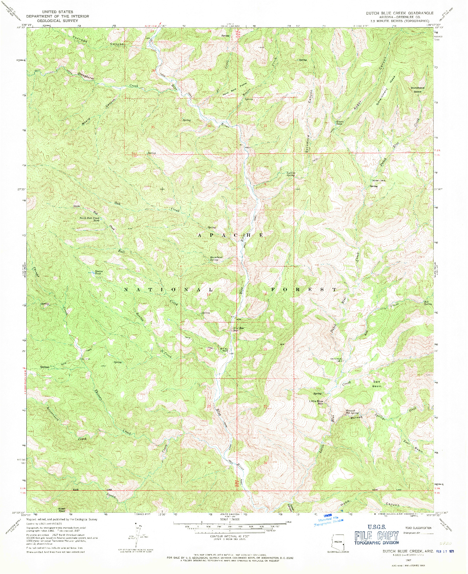 USGS 1:24000-SCALE QUADRANGLE FOR DUTCH BLUE CREEK, AZ 1967