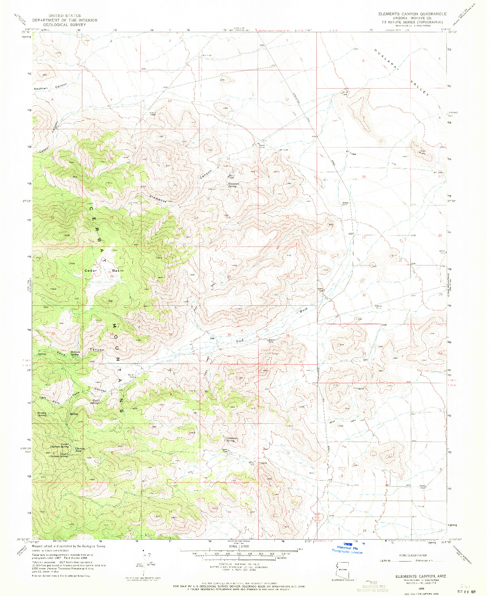 USGS 1:24000-SCALE QUADRANGLE FOR ELEMENTS CANYON, AZ 1968