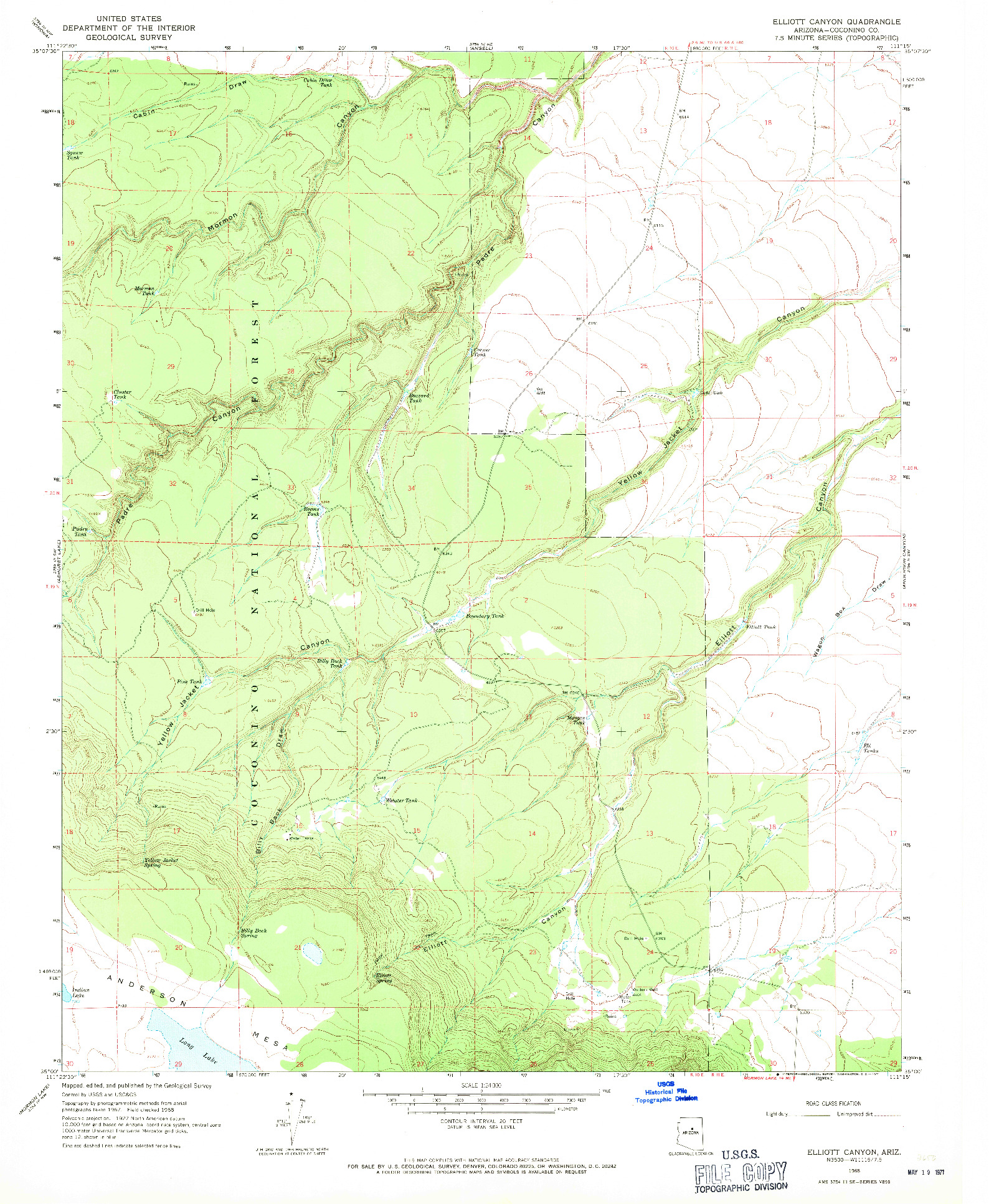 USGS 1:24000-SCALE QUADRANGLE FOR ELLIOTT CANYON, AZ 1968