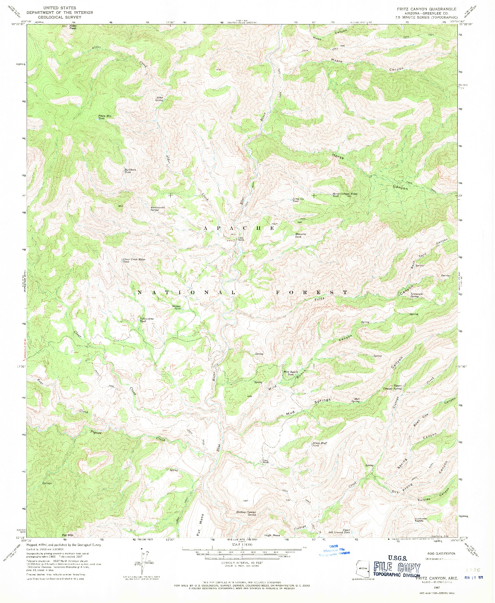 USGS 1:24000-SCALE QUADRANGLE FOR FRITZ CANYON, AZ 1967