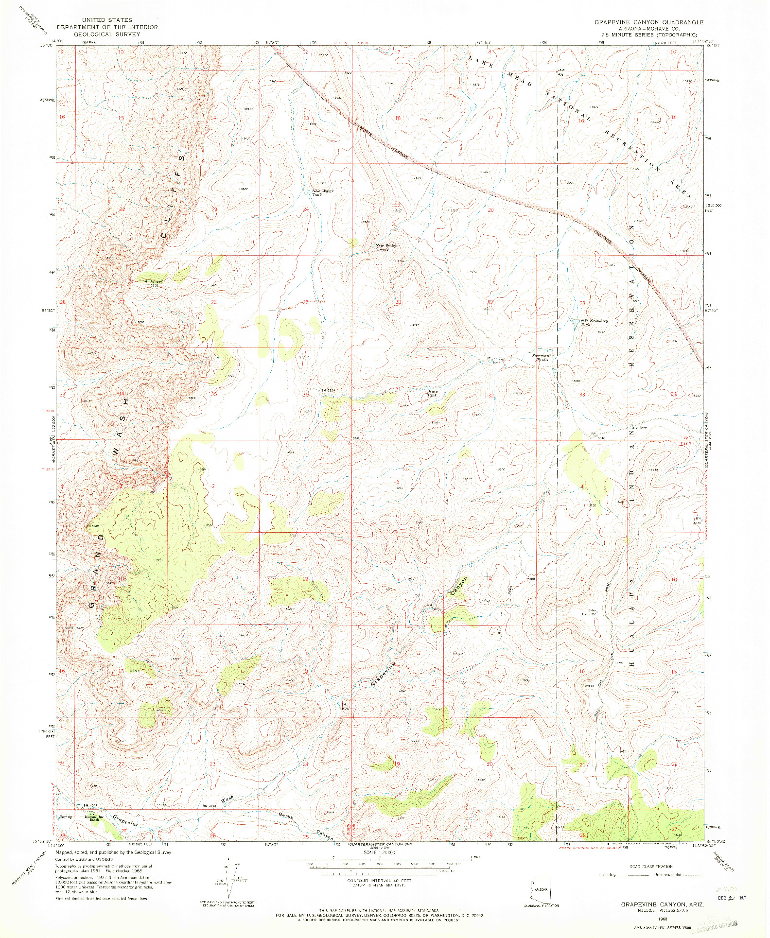 USGS 1:24000-SCALE QUADRANGLE FOR GRAPEVINE CANYON, AZ 1968