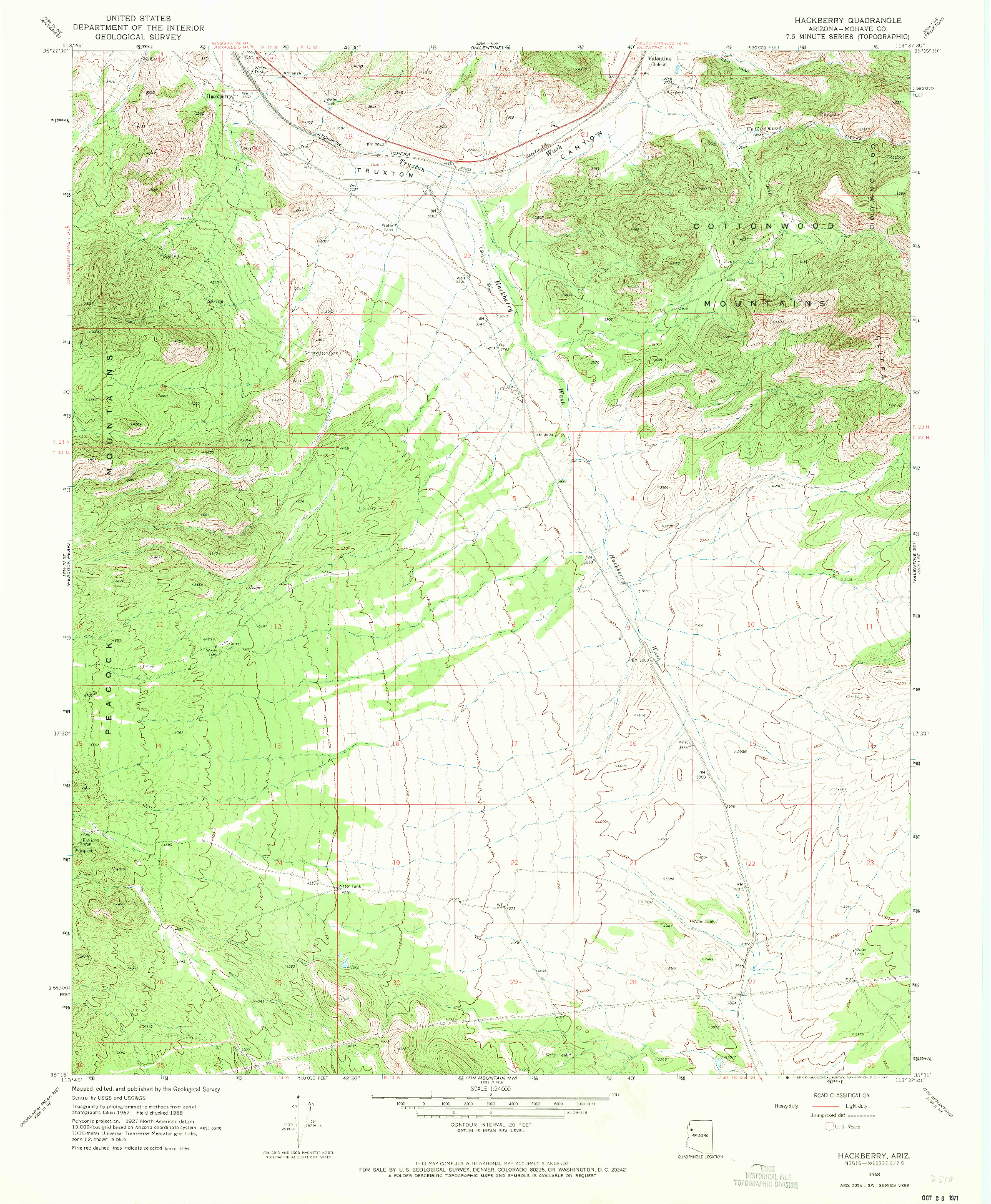 USGS 1:24000-SCALE QUADRANGLE FOR HACKBERRY, AZ 1968