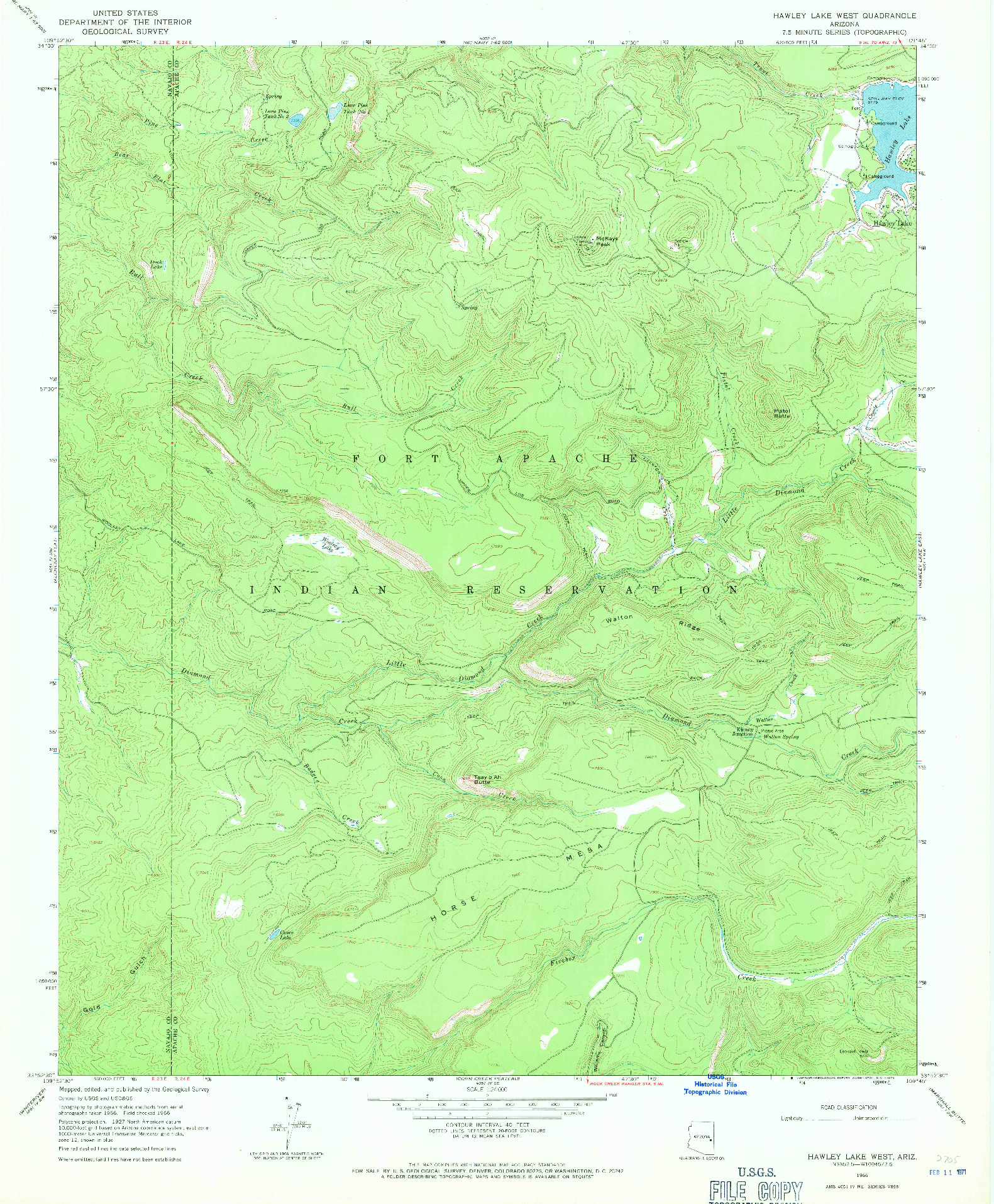 USGS 1:24000-SCALE QUADRANGLE FOR HAWLEY LAKE WEST, AZ 1966