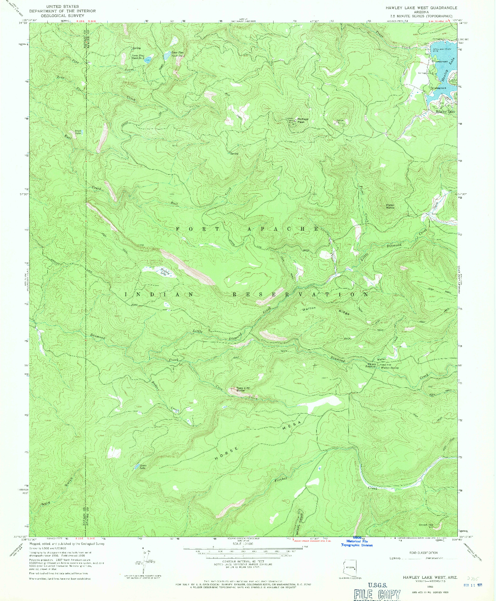 USGS 1:24000-SCALE QUADRANGLE FOR HAWLEY LAKE WEST, AZ 1966