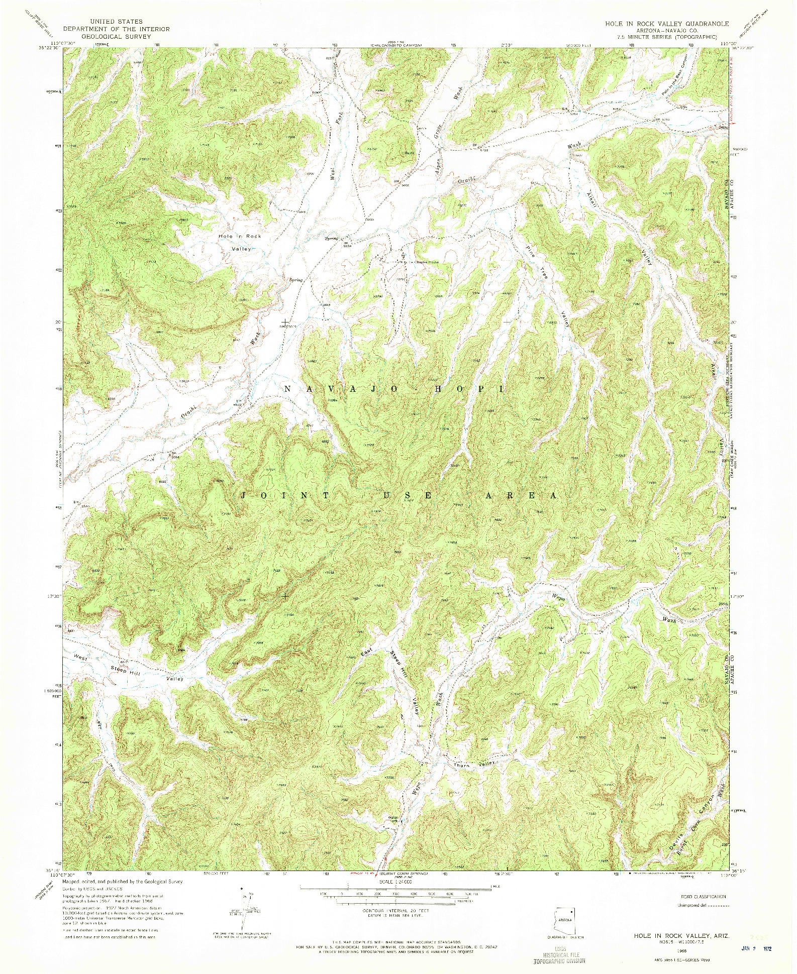 USGS 1:24000-SCALE QUADRANGLE FOR HOLE IN ROCK VALLEY, AZ 1968