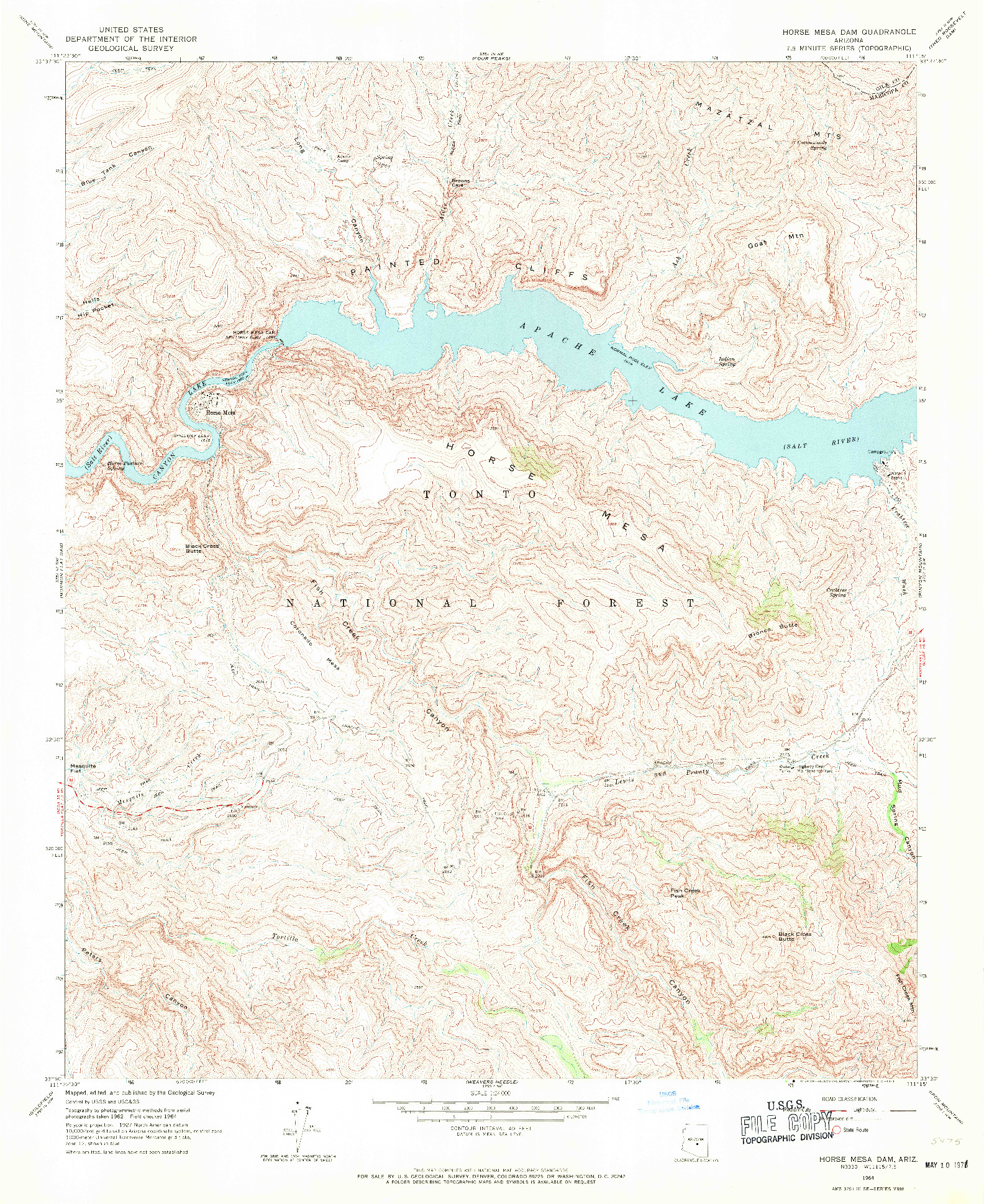 USGS 1:24000-SCALE QUADRANGLE FOR HORSE MESA DAM, AZ 1964