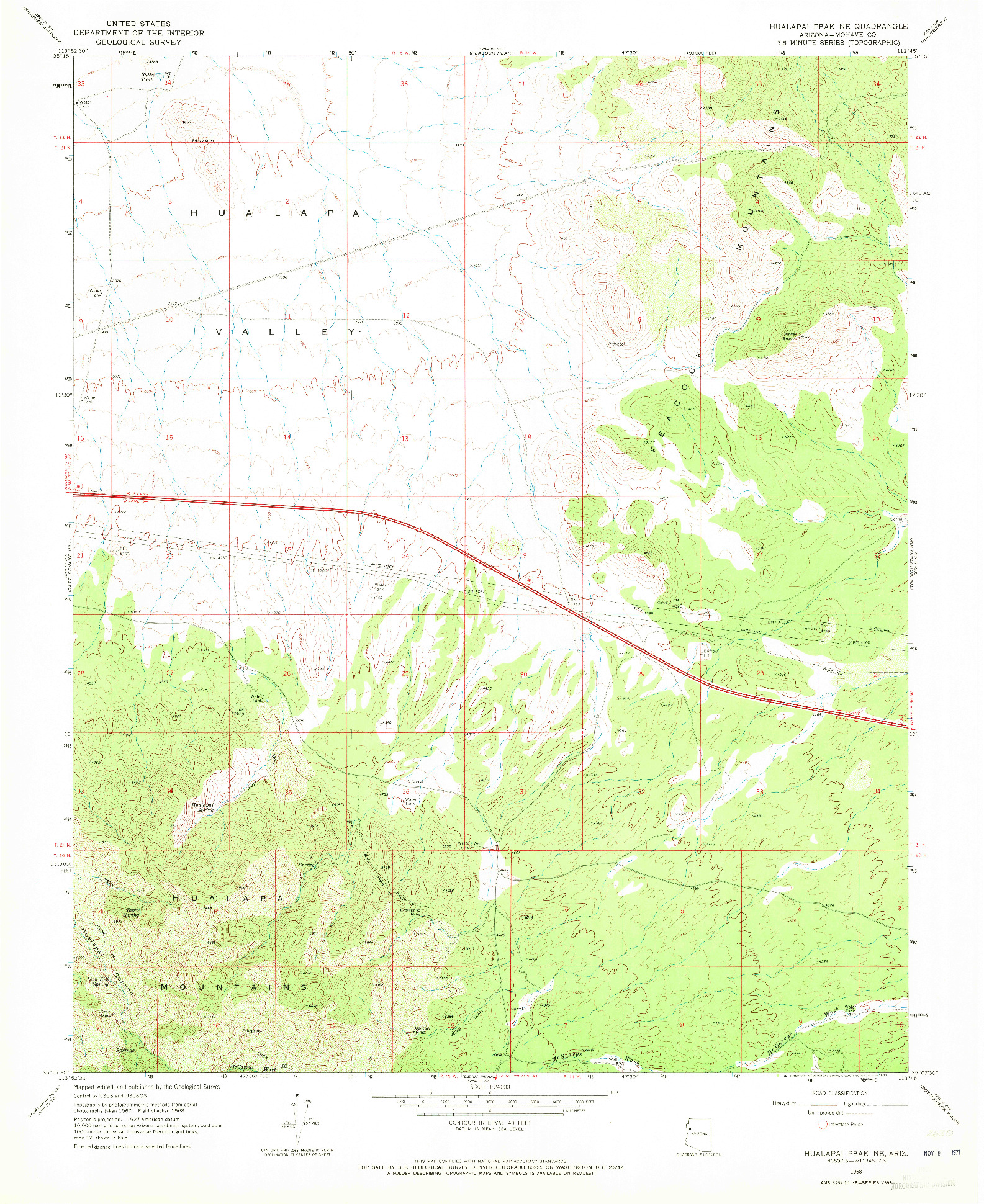 USGS 1:24000-SCALE QUADRANGLE FOR HUALAPAI PEAK NE, AZ 1968