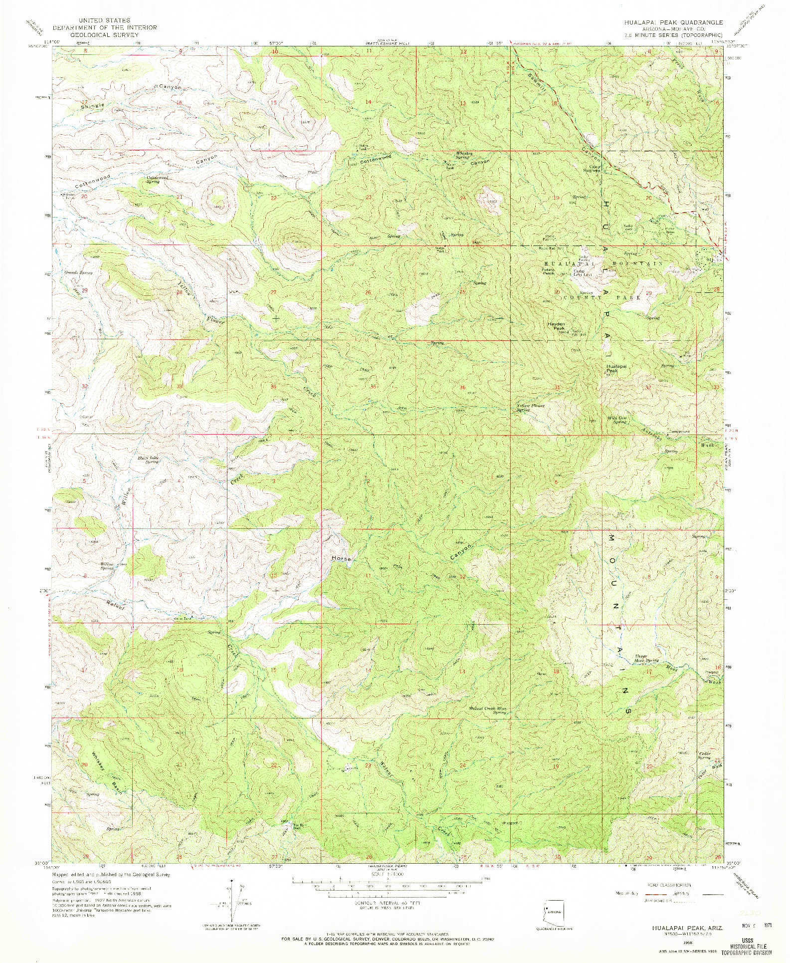 USGS 1:24000-SCALE QUADRANGLE FOR HUALAPAI PEAK, AZ 1968