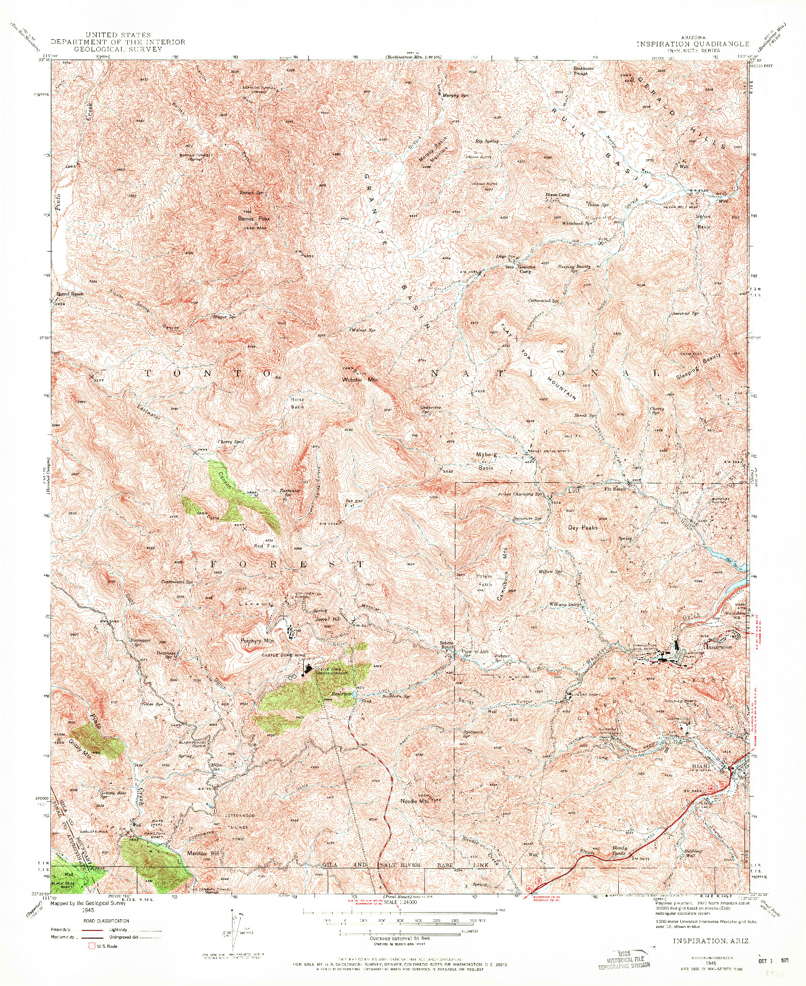 USGS 1:24000-SCALE QUADRANGLE FOR INSPIRATION, AZ 1945