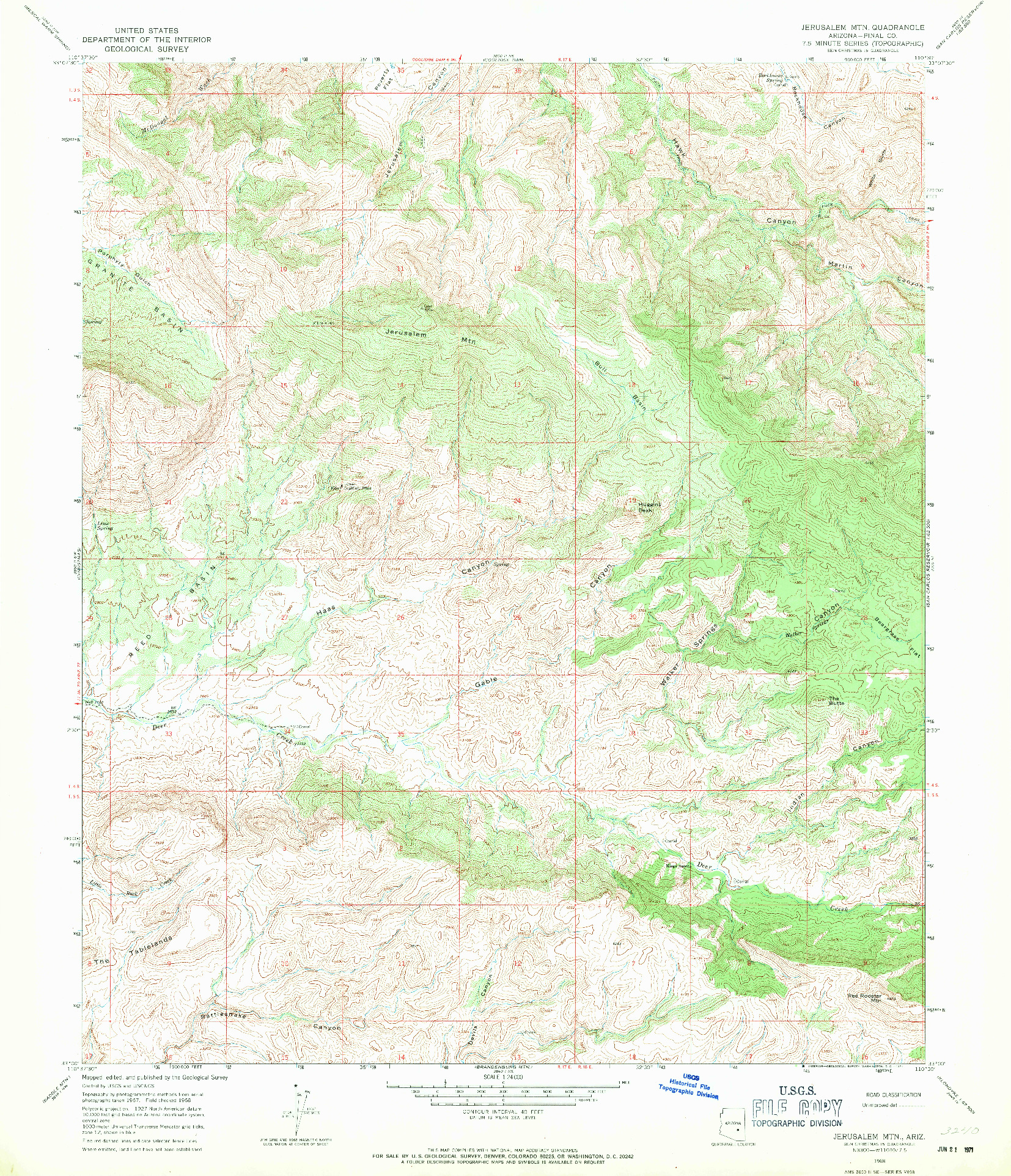 USGS 1:24000-SCALE QUADRANGLE FOR JERUSALEM MTN., AZ 1968