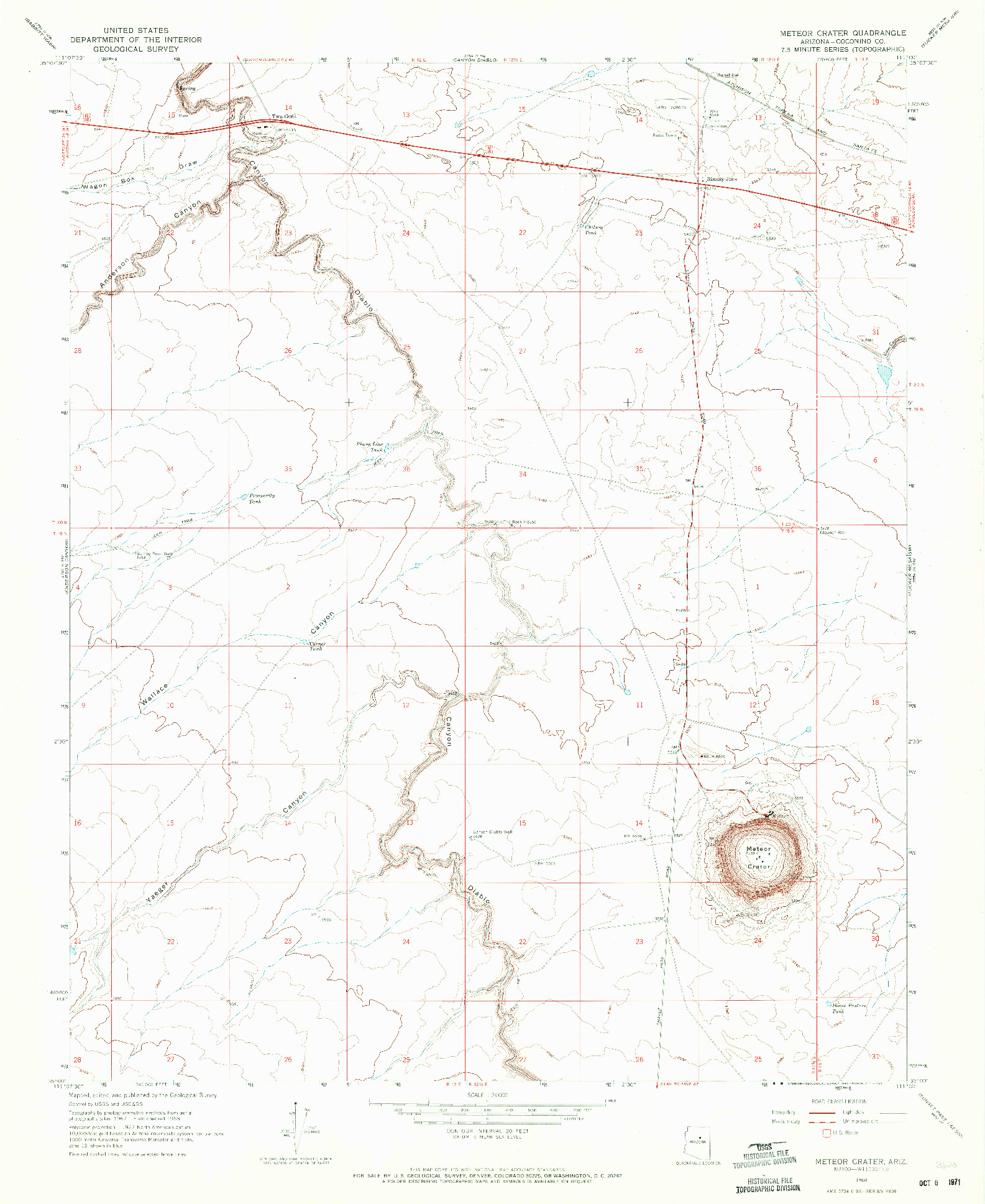 USGS 1:24000-SCALE QUADRANGLE FOR METEOR CRATER, AZ 1968