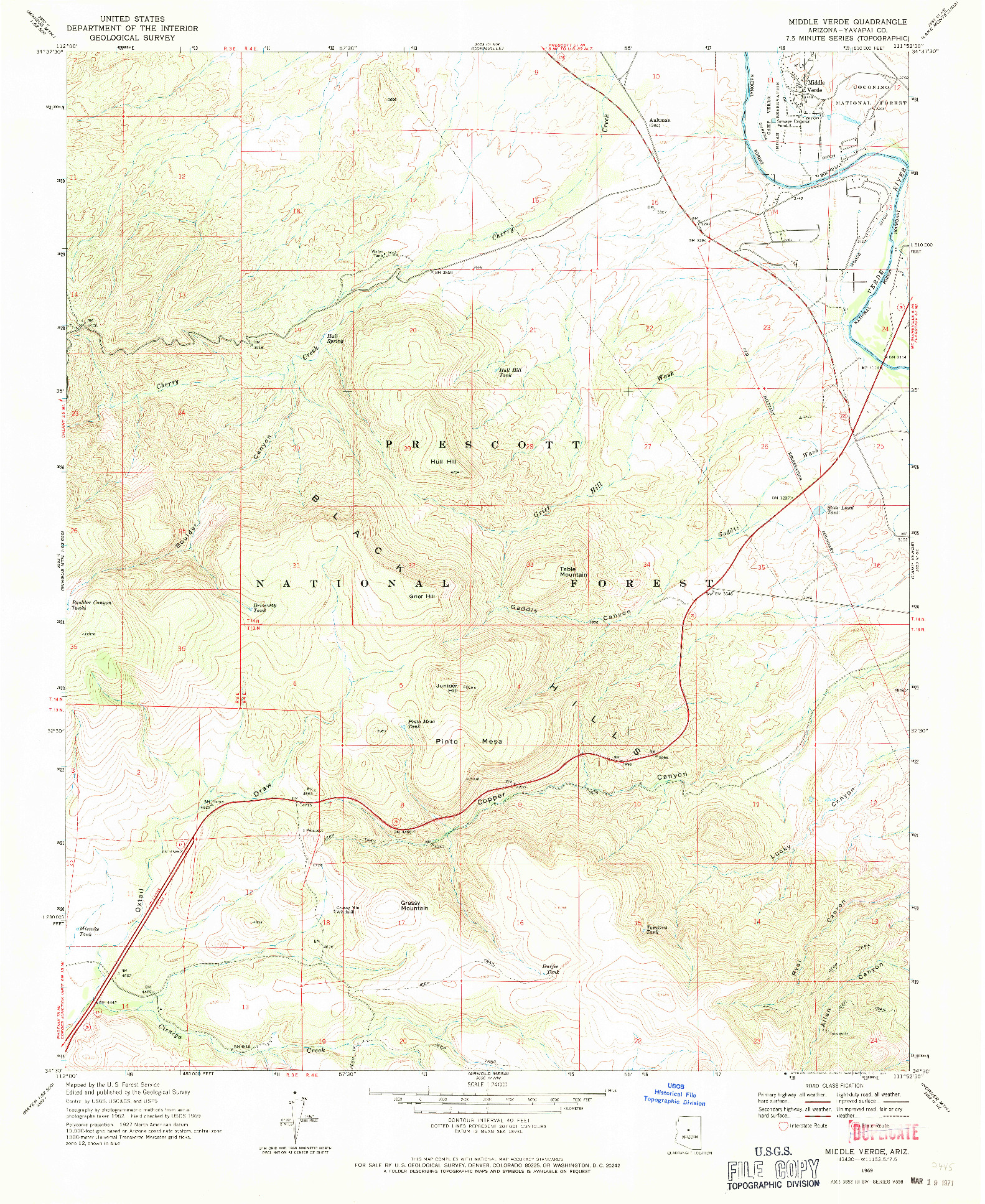 USGS 1:24000-SCALE QUADRANGLE FOR MIDDLE VERDE, AZ 1969